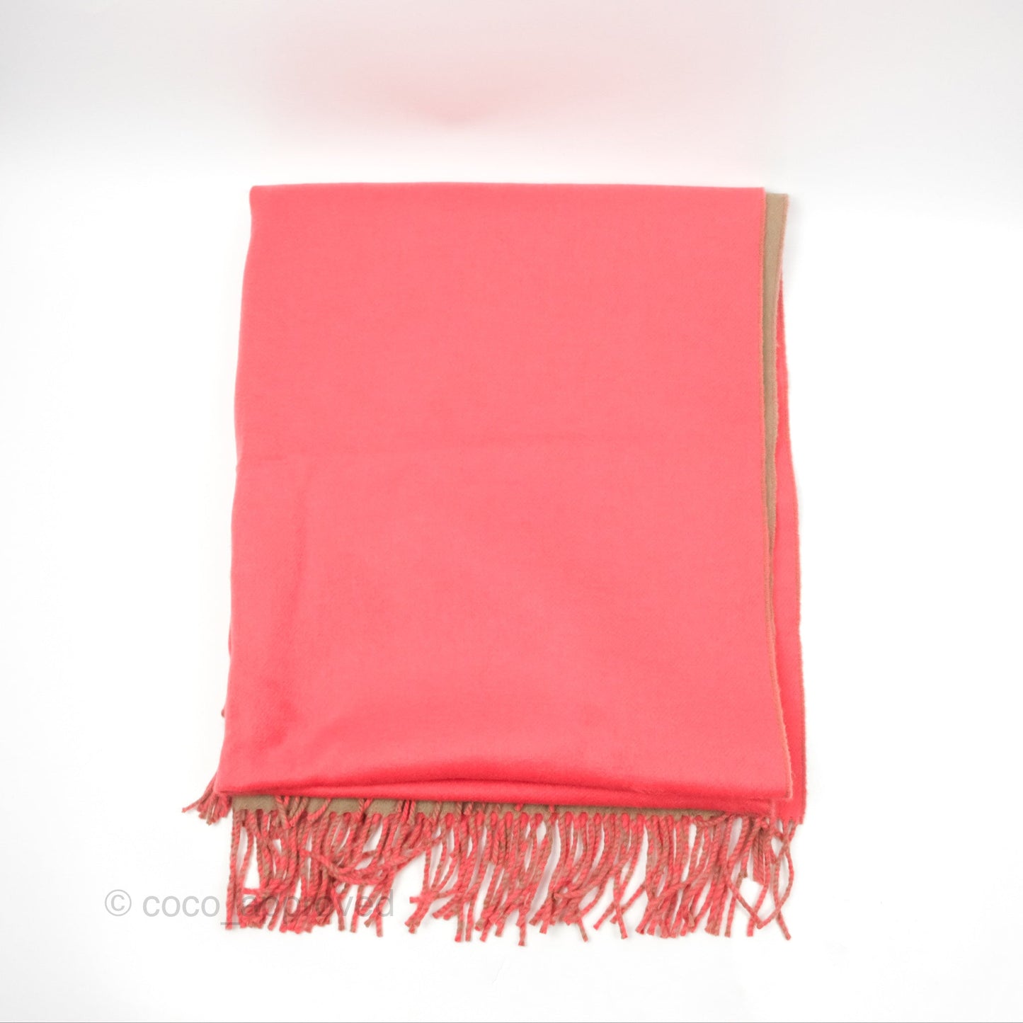 Hermes Cashmere Fringe Double Face Scarf Stole Etoupe/Pink