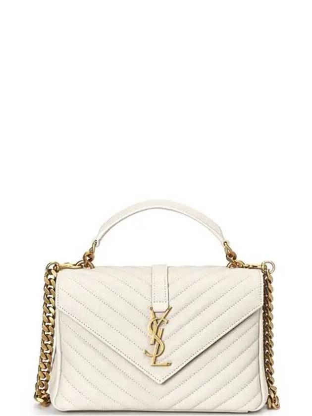 Luxury Saint Laurent College Medium in Quilted Leather Shoulder Bag Blanc Vintage