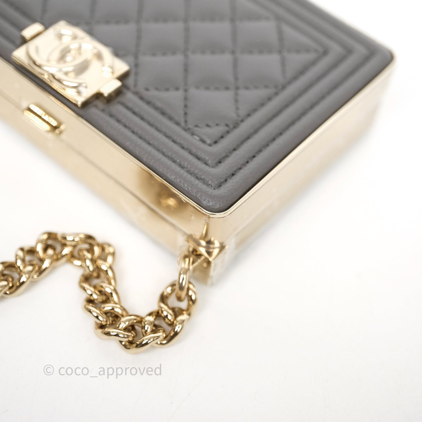 Chanel Grey Boy Mini Clutch Lambskin Gold Hardware