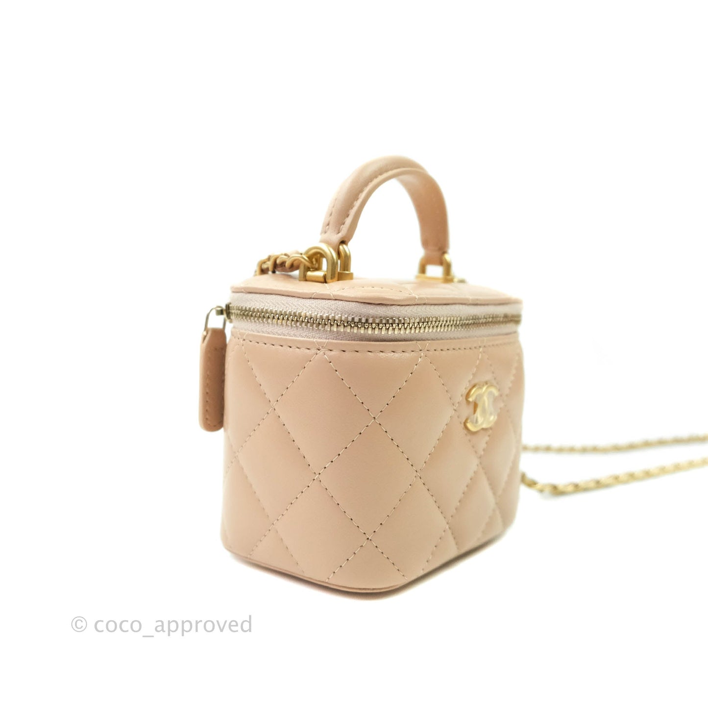 Chanel Small Quilted Vanity With Chain Beige Lambskin Aged Gold Hardware