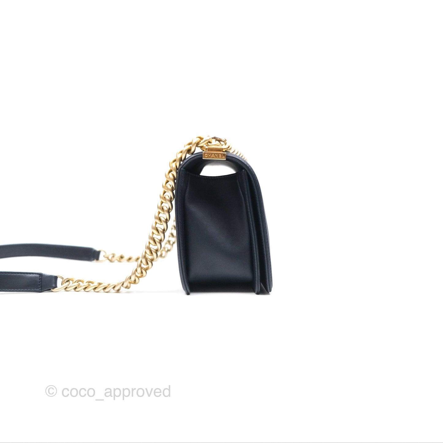 Chanel Medium Boy Chevron Navy Caviar/ Calfskin/ Suede Aged Gold Hardware
