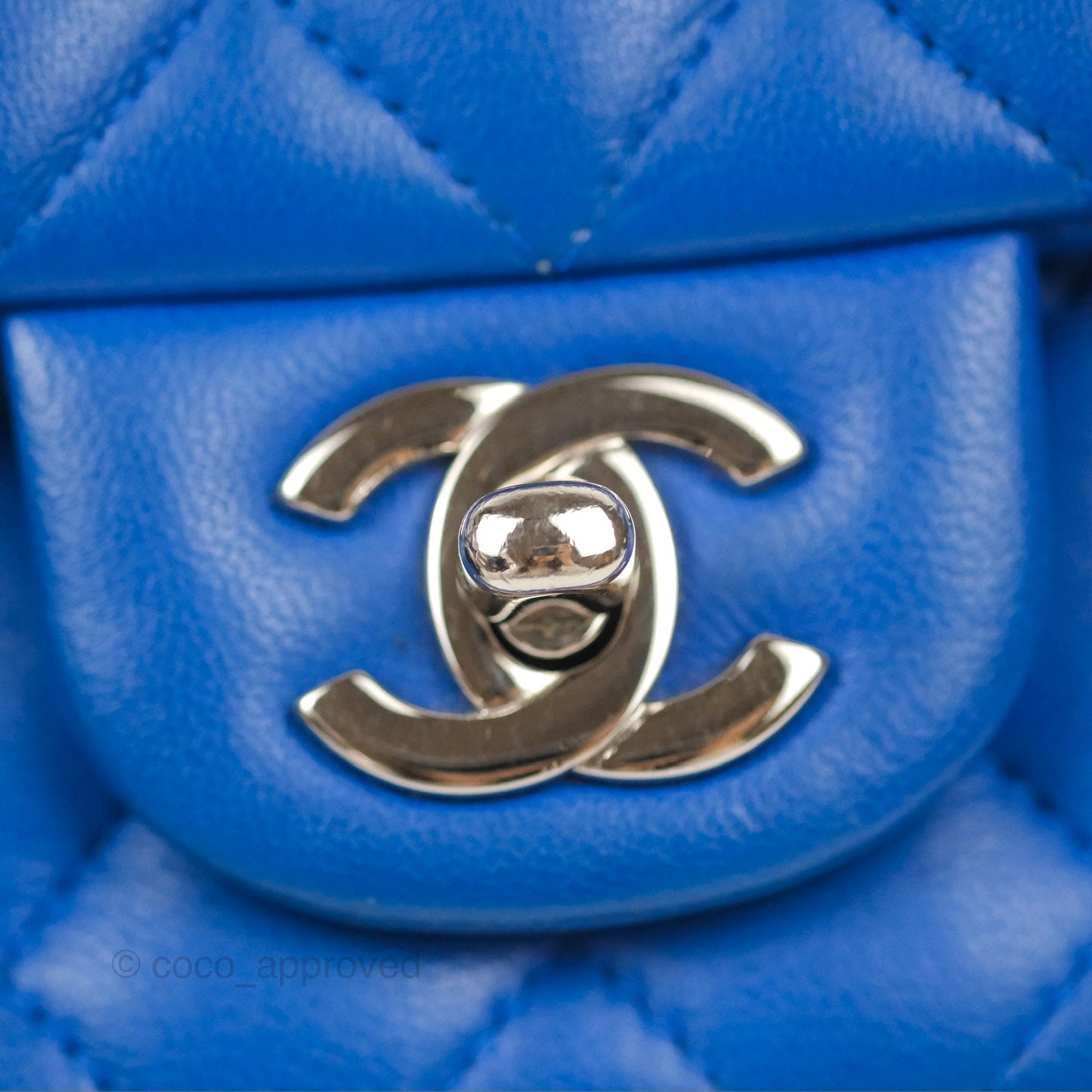 Chanel Quilted Mini Square Blue Lambskin Silver Hardware