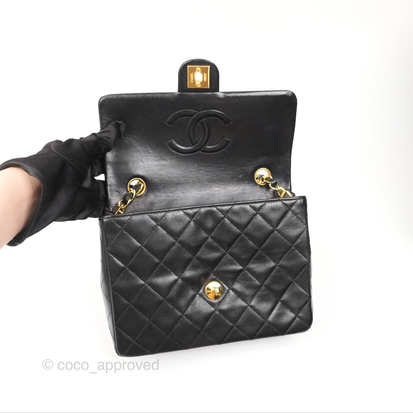 Chanel Vintage Square Flap Bag Black Lambskin 24K Gold Hardware