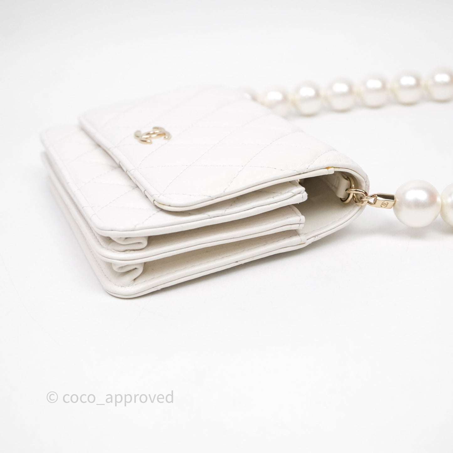 Chanel Mini Wallet On Large Pearl Chain WOC Quilted White Lambskin Gold Hardware