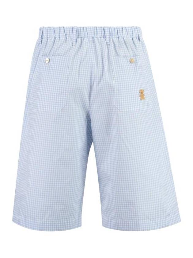 Luxury Gucci Trending 2025 Men's Bear Patch Embroidered Check Shorts Pants Blue