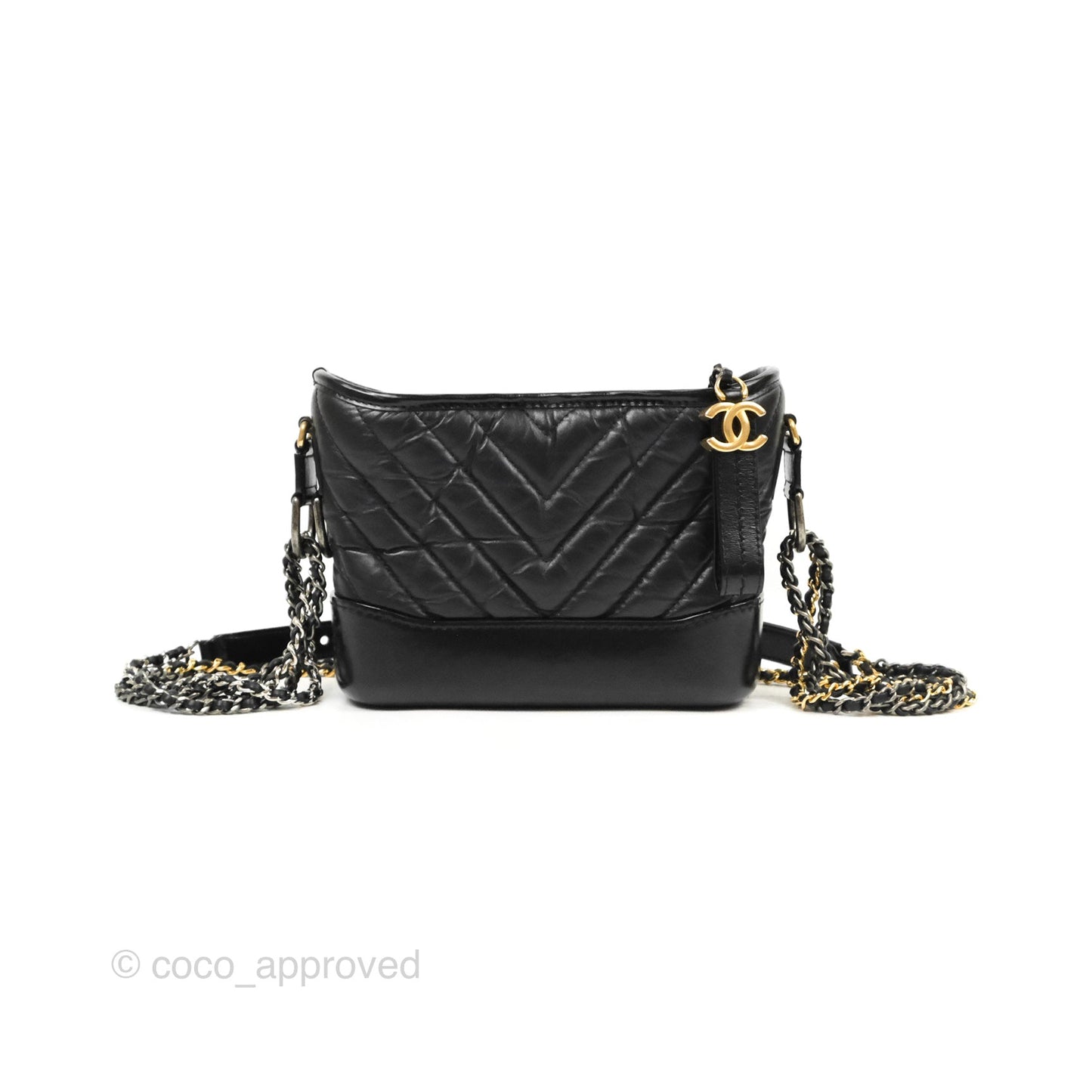 Chanel Calfskin Chevron Small Gabrielle Hobo Black Mixed Hardware