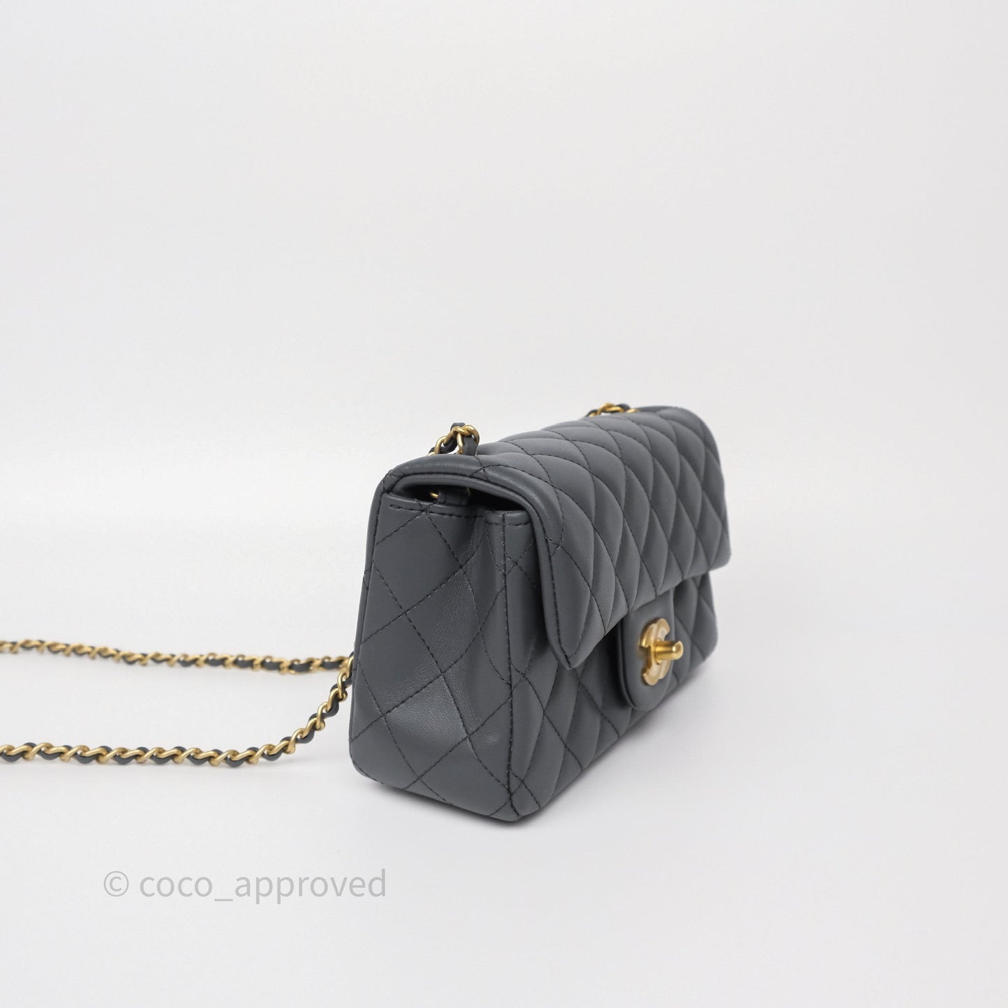 Chanel Pearl Crush Mini Rectangular Quilted Dark Grey Lambskin Aged Gold Hardware