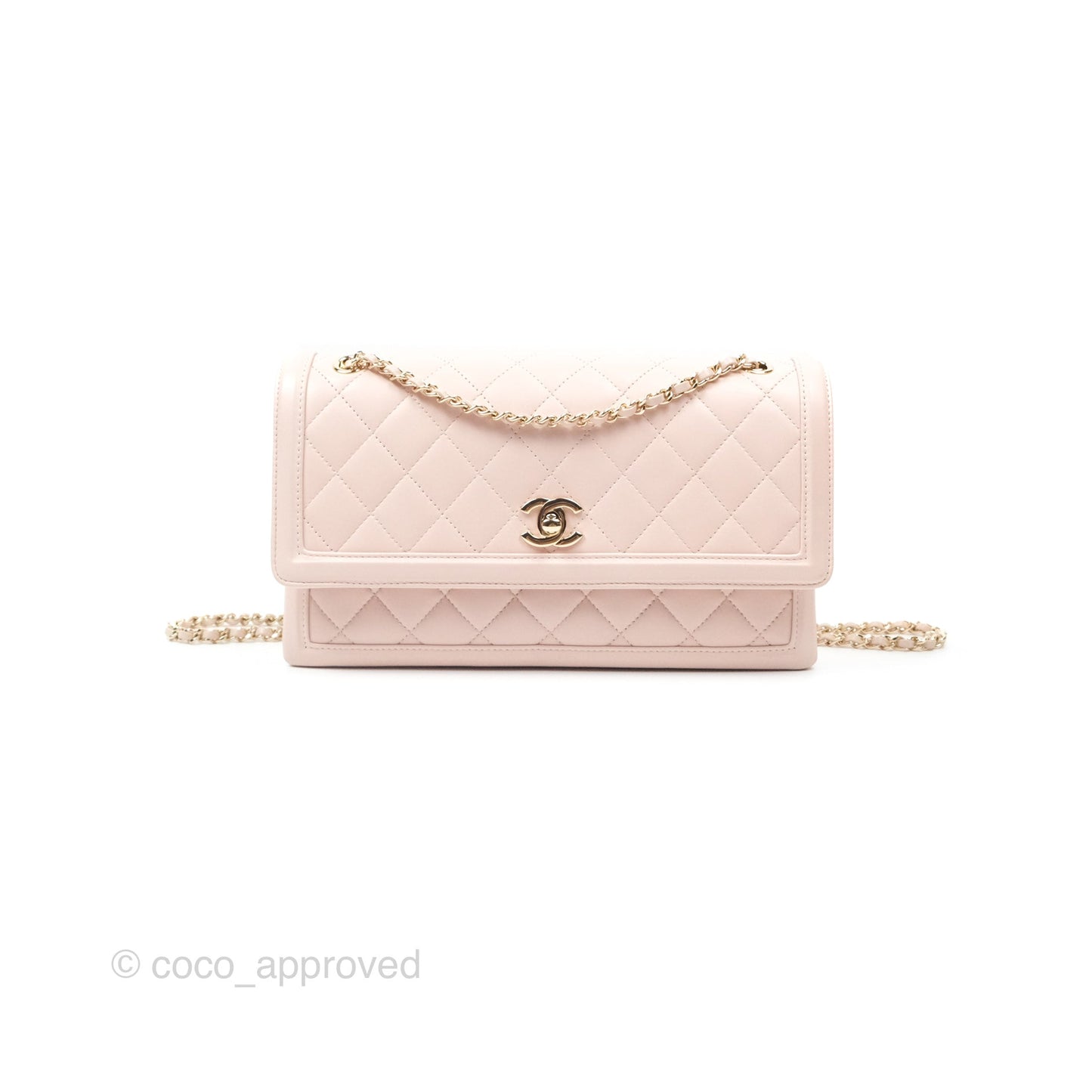 Chanel Flap Clutch With Chain Quilted Light Pink Lambskin Gold Hardware