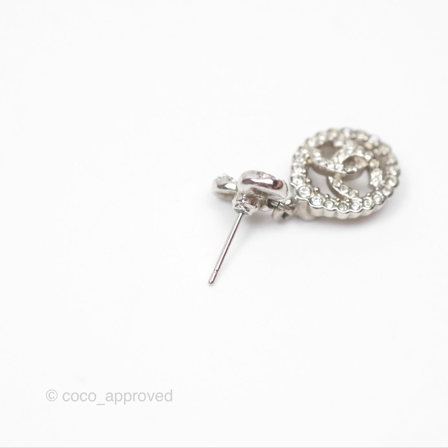 Chanel Crystal CC Bow Knot Drop Earrings Silver Tone 22B