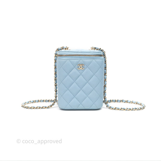 Chanel Classic Mini Vanity With Chain Light Blue Caviar Gold Hardware