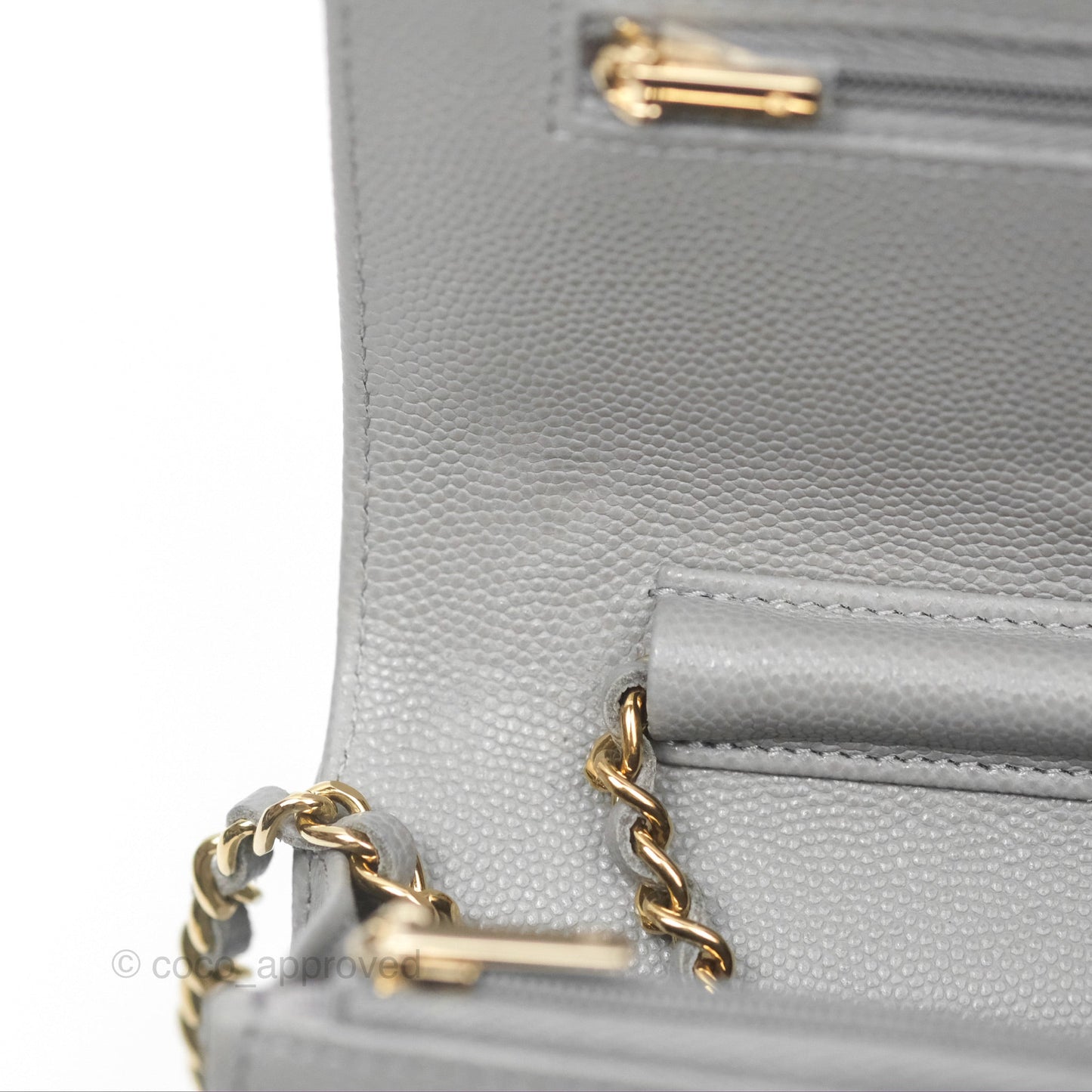 Chanel Classic Quilted Wallet On Chain WOC Grey Caviar Gold Hardware