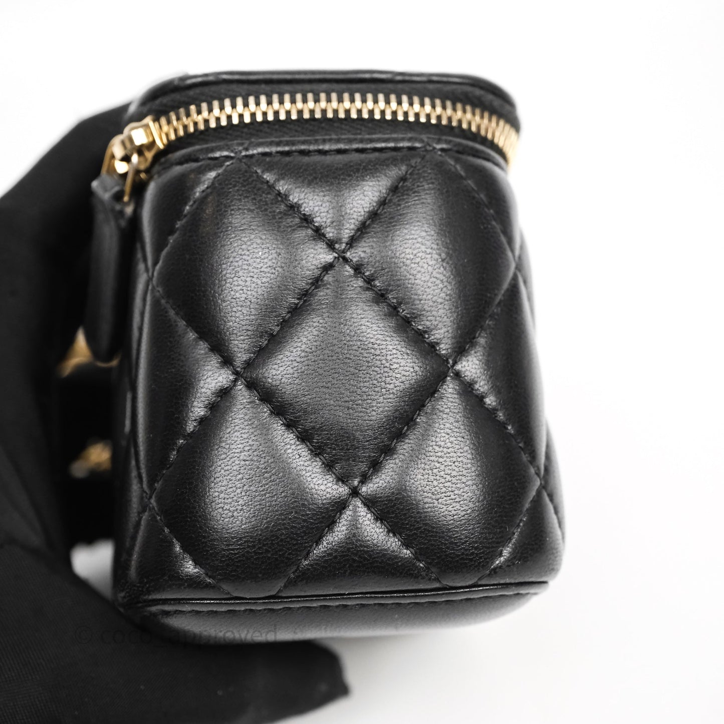 Chanel Mini Black Lambskin Vanity Pearl Crush With Chain Gold Hardware