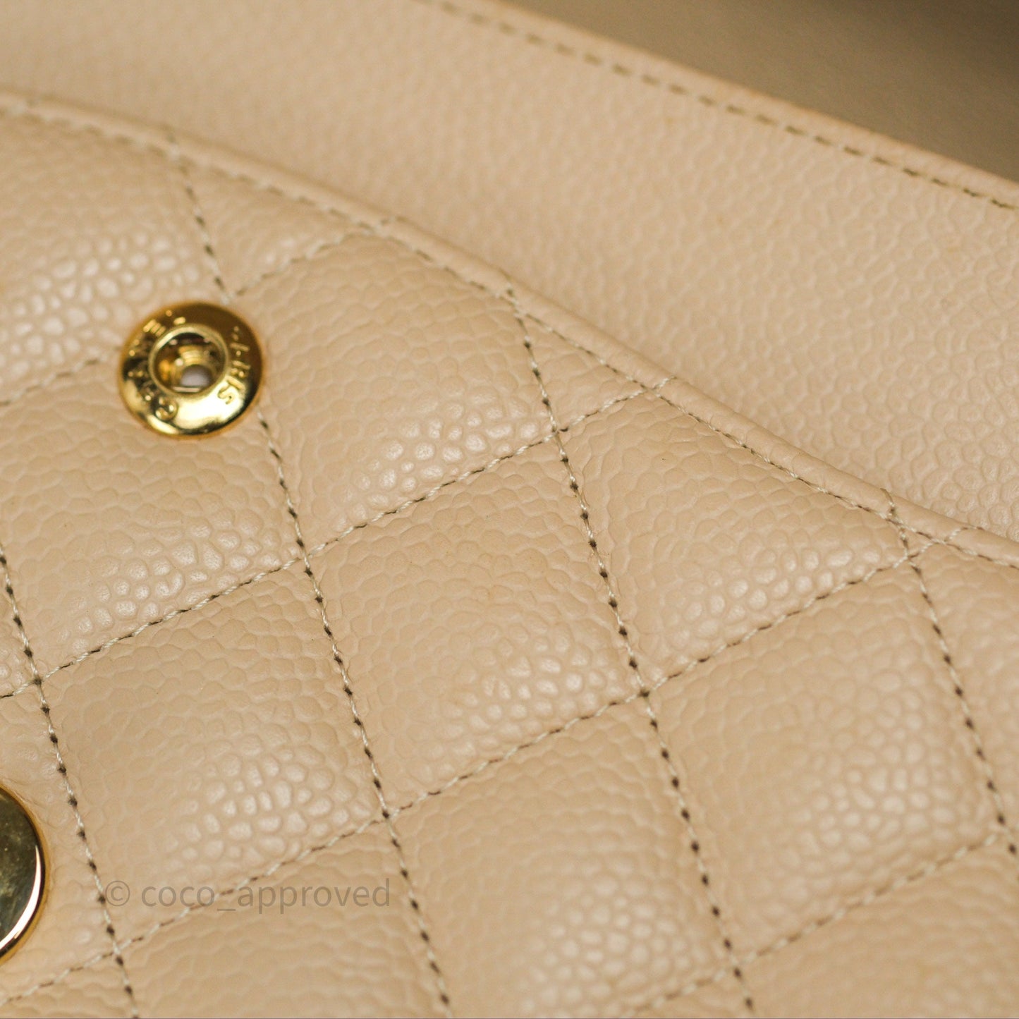 Chanel M/L Medium Classic Flap Quilted Beige Caviar Gold Hardware