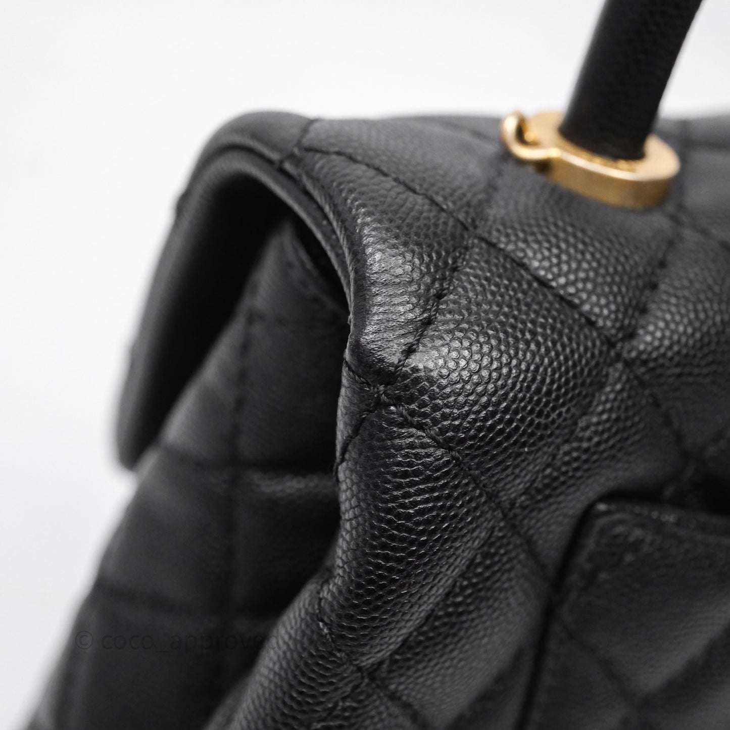Chanel Small Quilted Coco Handle Black Caviar Aged Gold Hardware