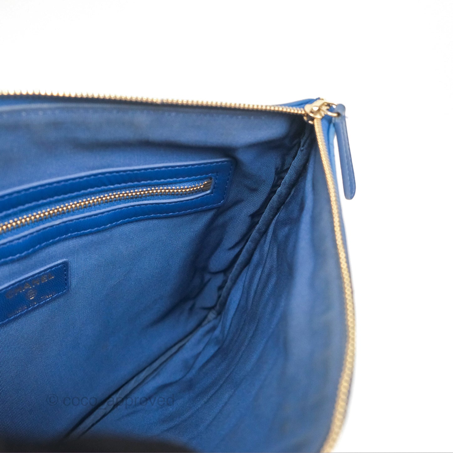 Chanel Medium Quilted O Case Blue Lambskin Gold Hardware