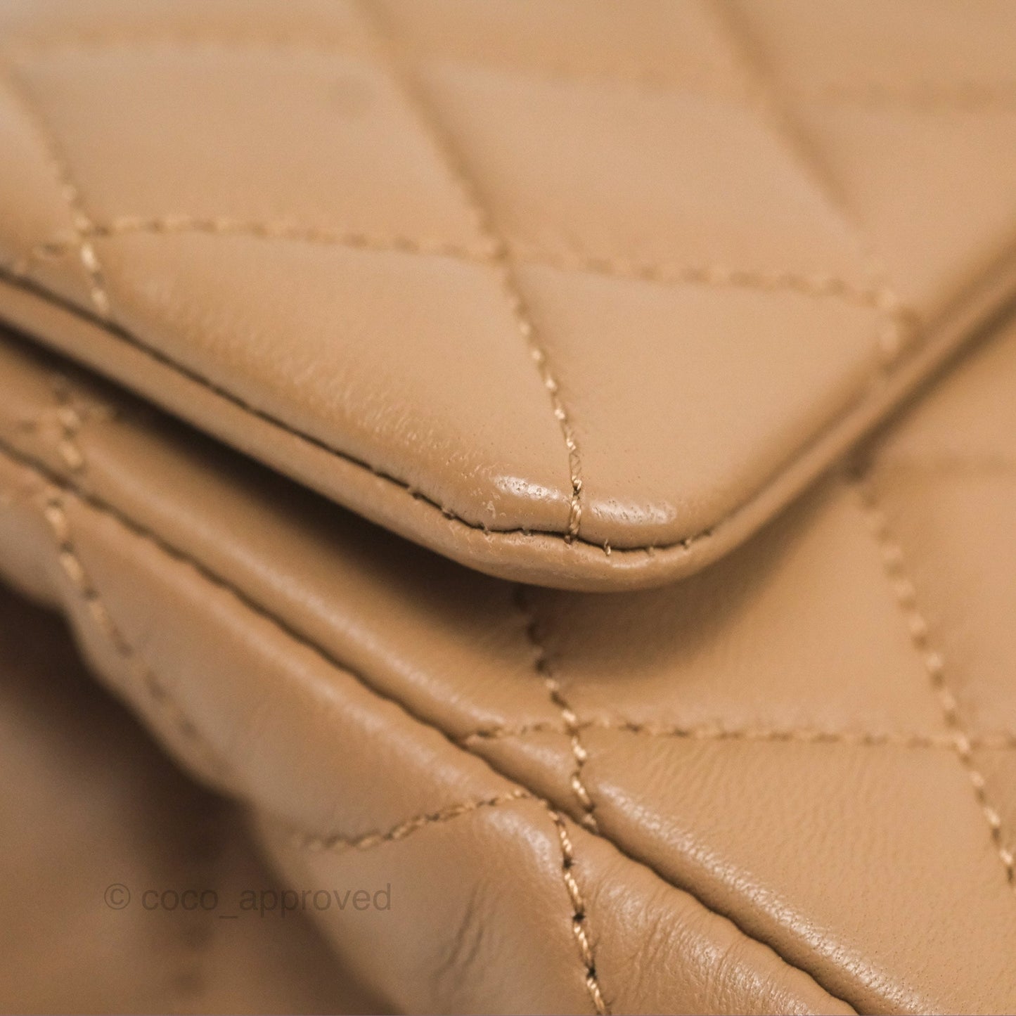 Chanel Mini Rectangular Pearl Crush Quilted Beige Lambskin Aged Gold Hardware