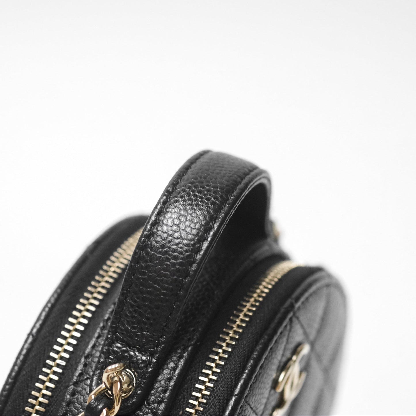 Chanel Mini Round Vanity Bag Handle With Care Black Caviar 22C