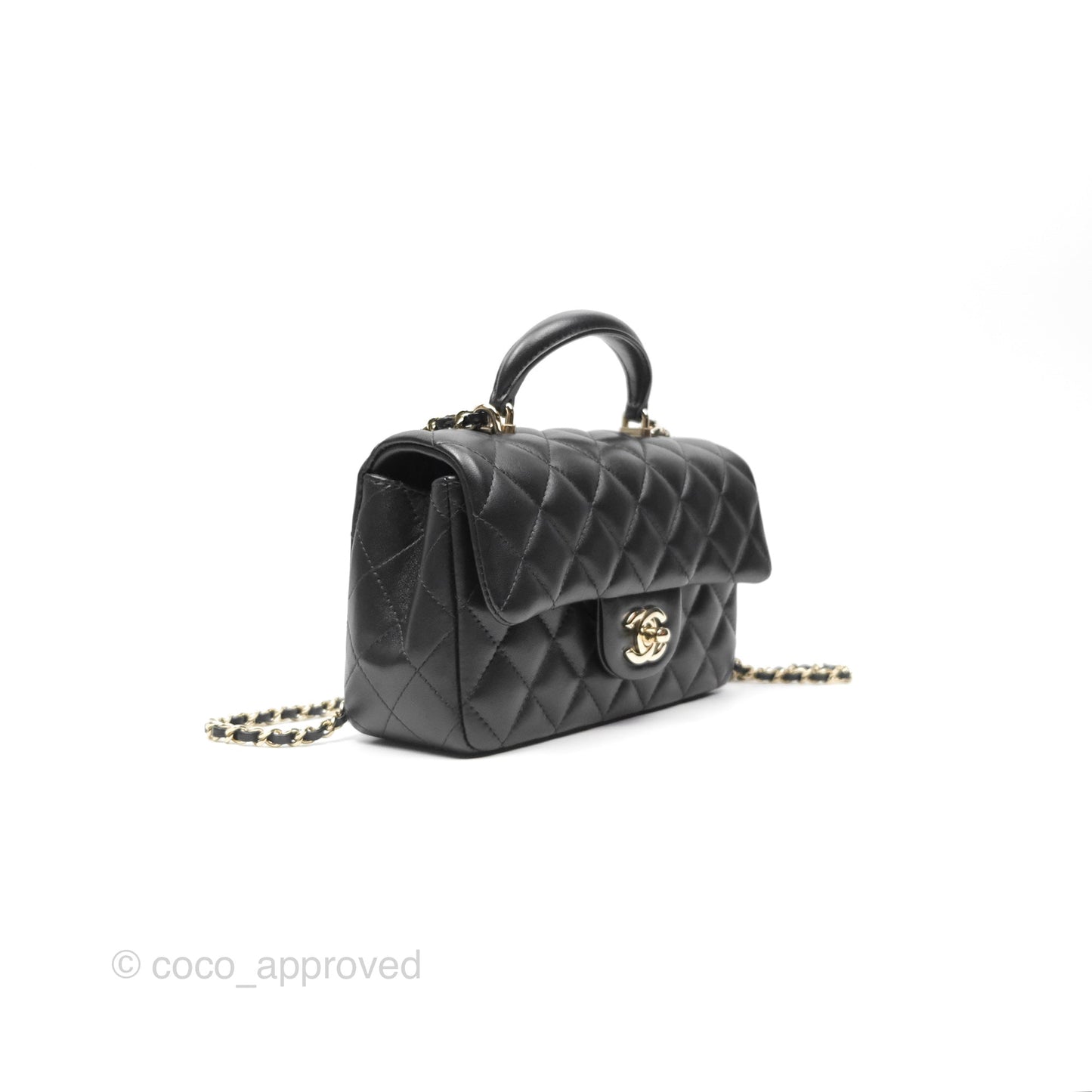 Chanel Top Handle Mini Rectangular Flap Bag Black Lambskin Gold Hardware