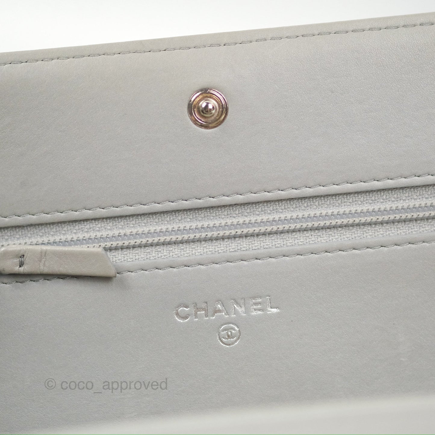 Chanel Chevron Boy Wallet on Chain WOC Grey Lambskin Gun Metal