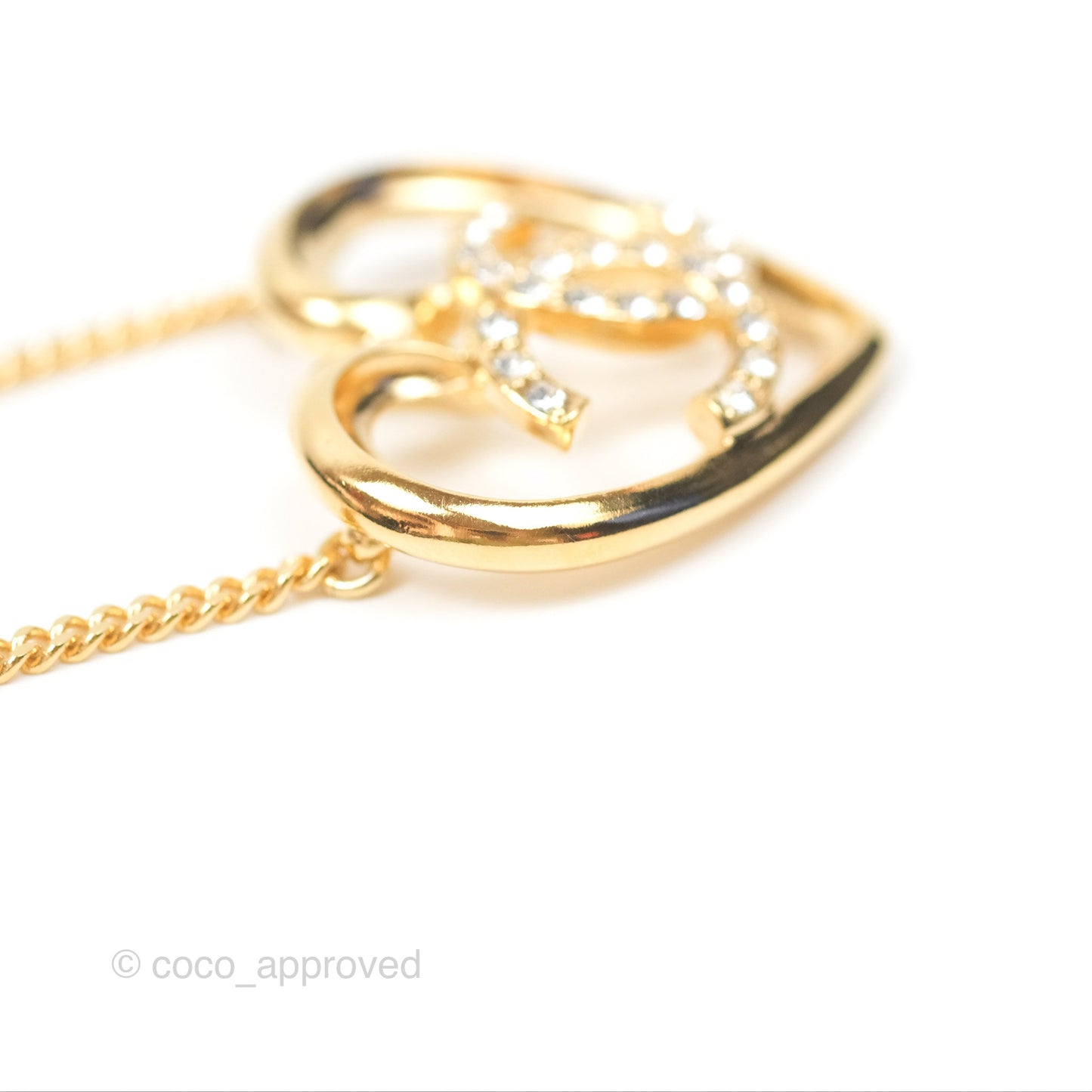 Chanel Heart CC Crystal Necklace Gold Tone 23C