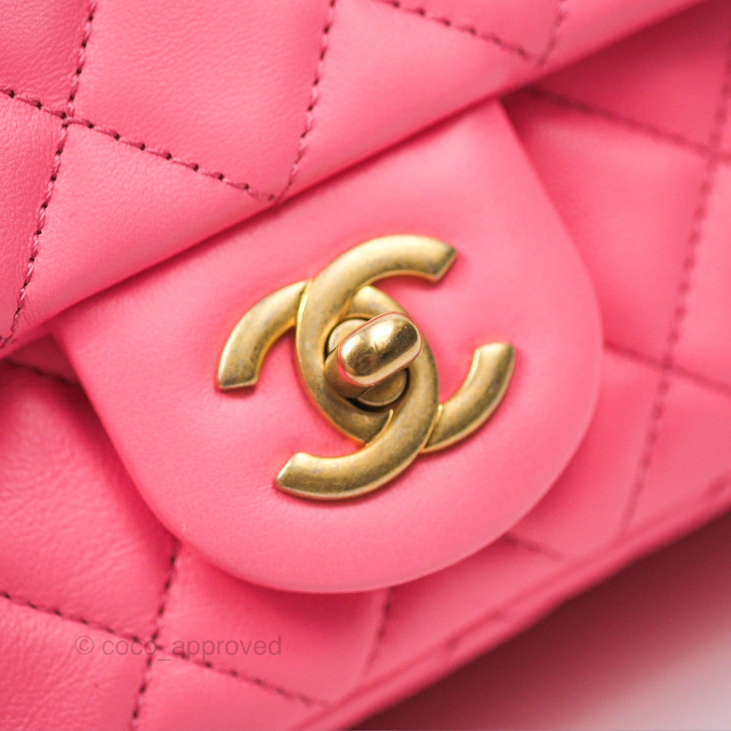 Chanel Mini Rectangular Pearl Crush Quilted Pink Lambskin Aged Gold Hardware
