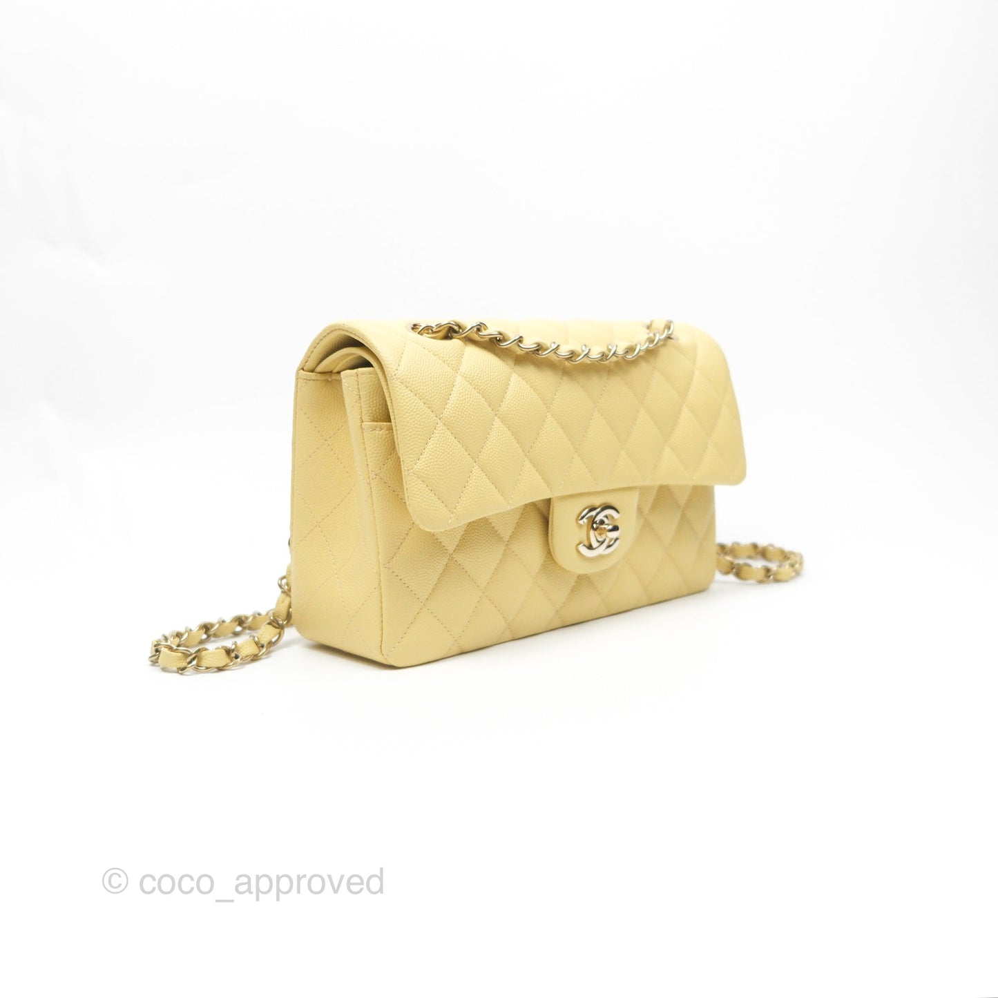Chanel Small Classic Quilted Flap Yellow Caviar Gold Hardware