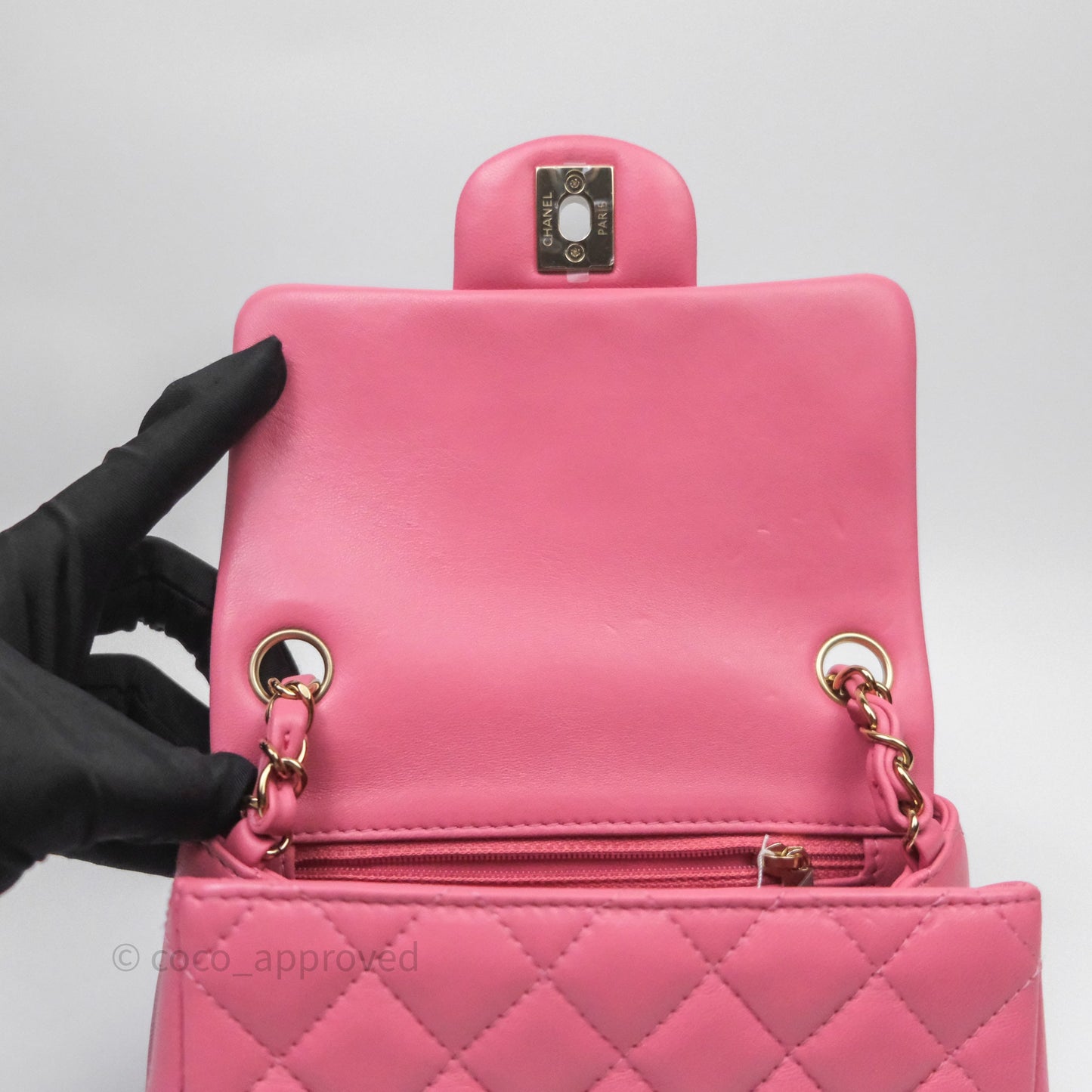 Chanel Quilted Mini Square Pink Lambskin Gold Hardware