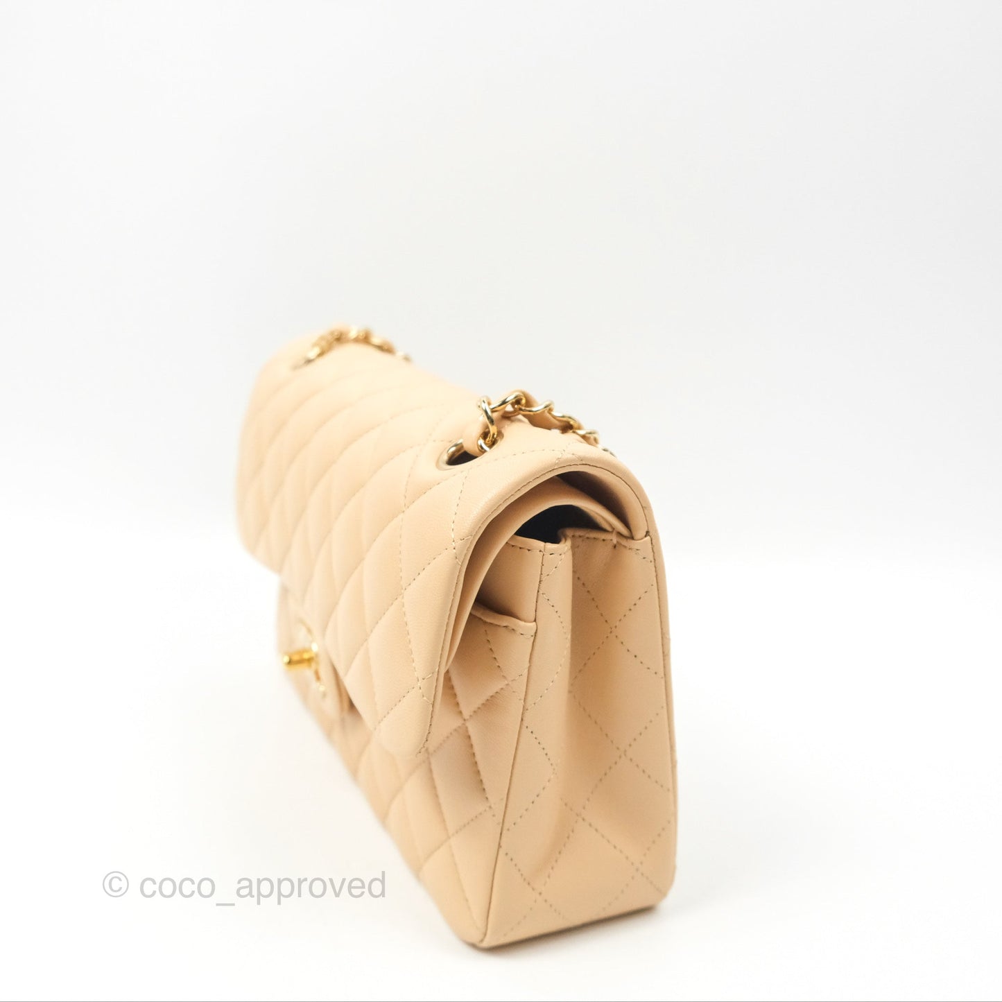 Chanel Small Quilted Classic Flap Beige Lambskin Gold Hardware