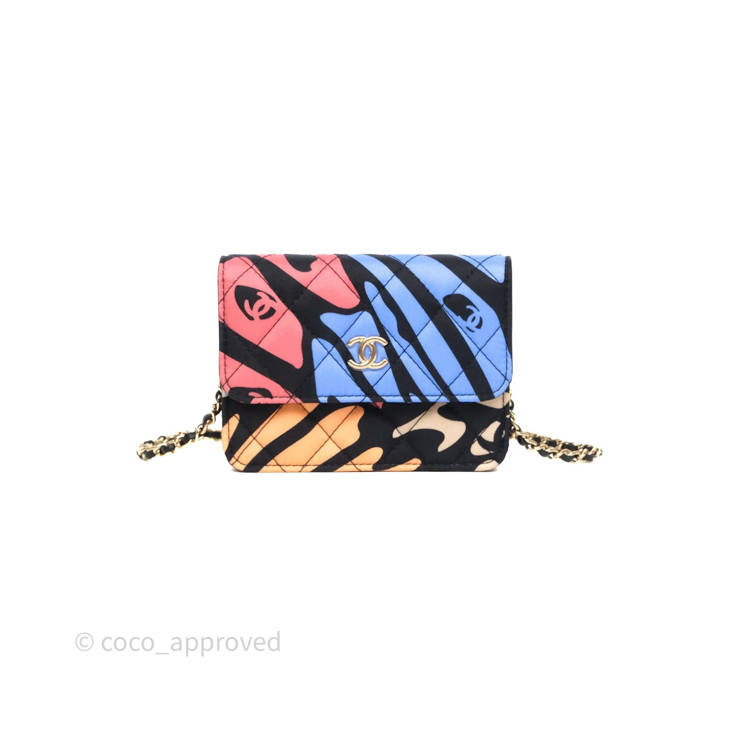 Chanel Mini Wallet With Chain CC Floral Printed Fabric Gold Hardware