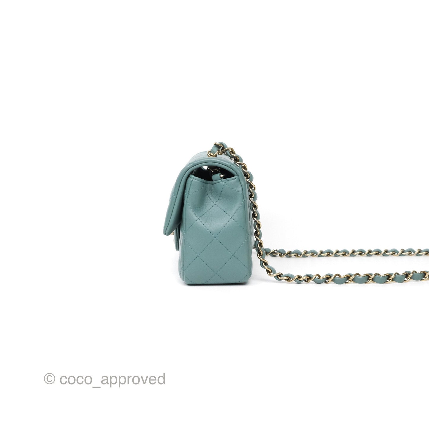 Chanel Quilted Mini Rectangular Flap Turquoise Blue Lambskin Gold Hardware