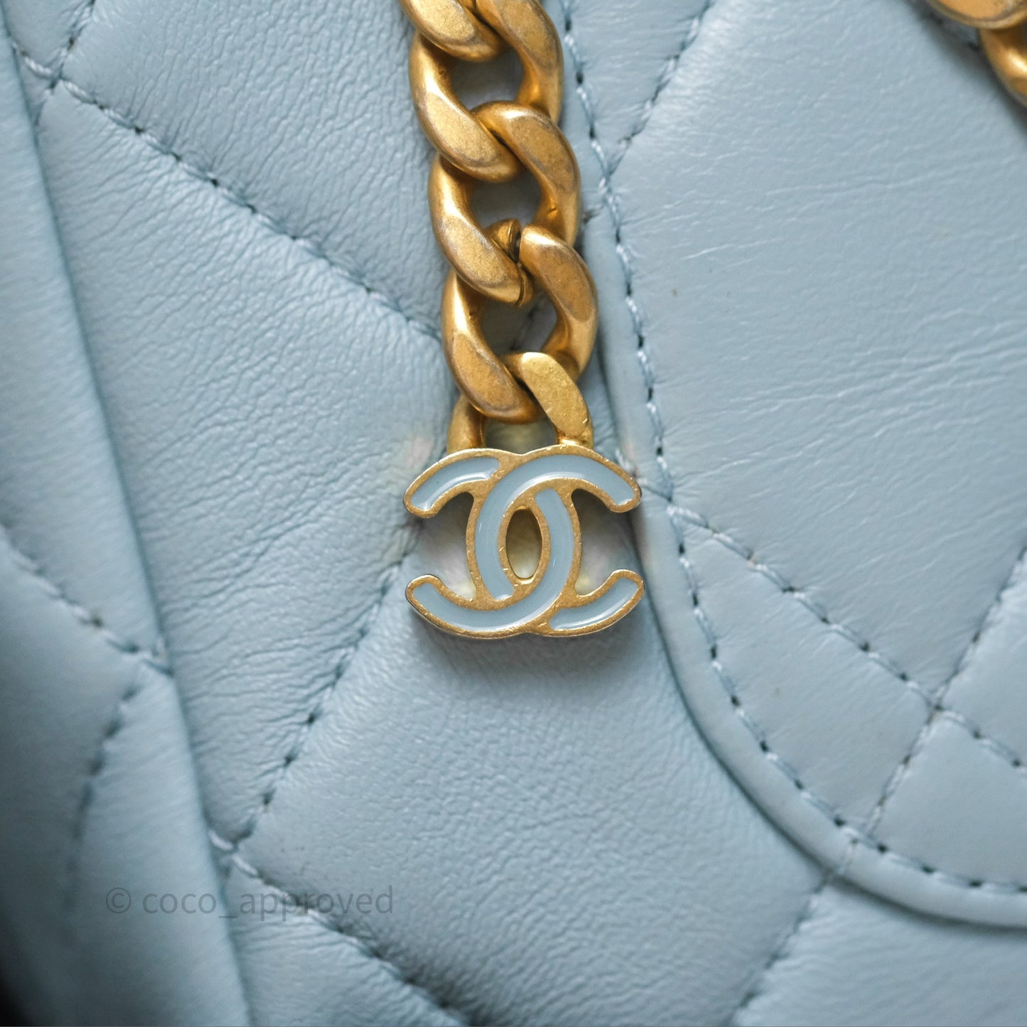 Chanel Quilted Enamel Pending CC Mini Square Flap Baby Blue Lambskin 22P