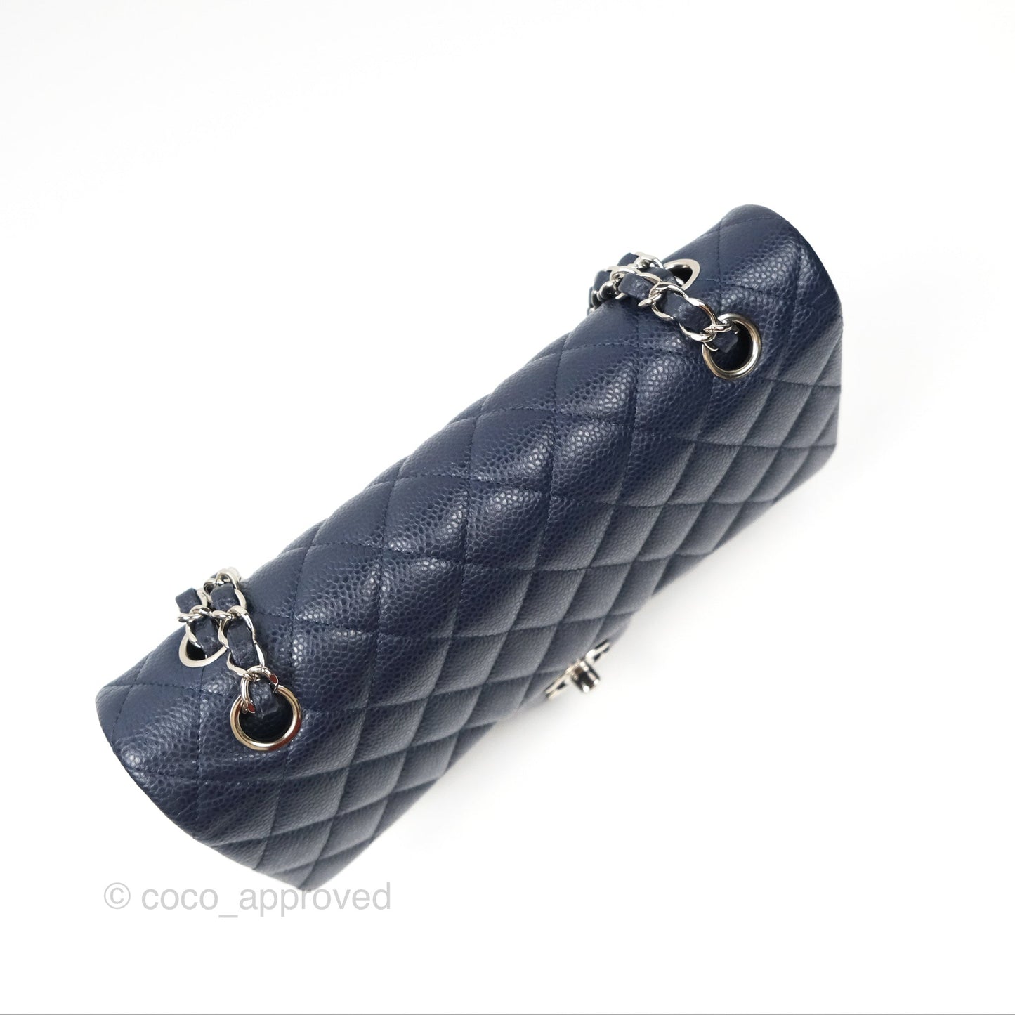 Chanel Classic M/L Medium Flap Quilted Navy Caviar Silver Hardware