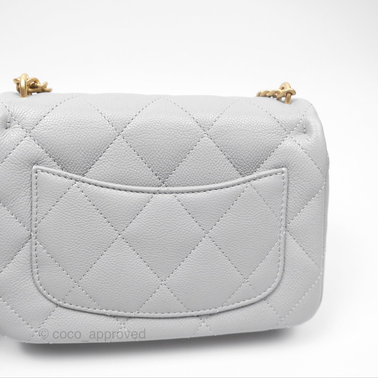 Chanel Mini Flap Bag Heart Adjustable Chain Grey Caviar Aged Gold Hardware