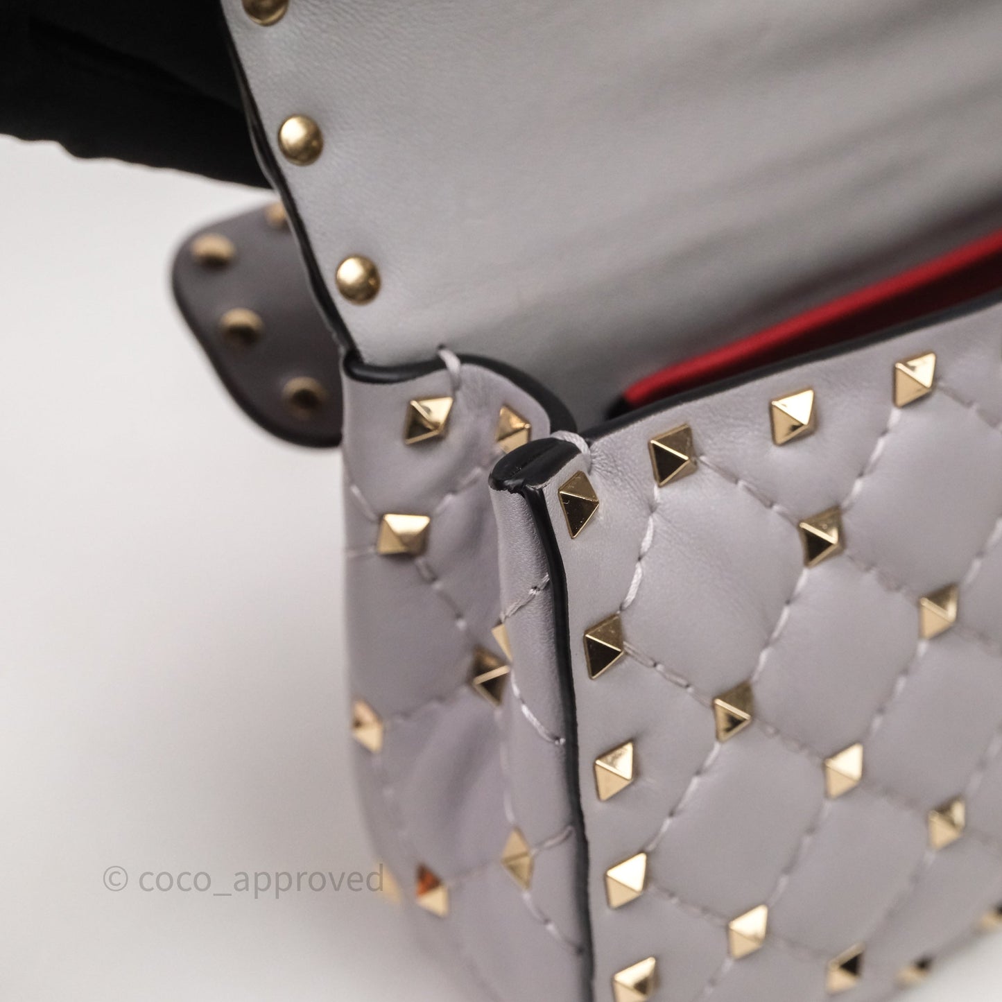 Valentino Small Nappa Rockstud Spike Bag Grey Gold Hardware