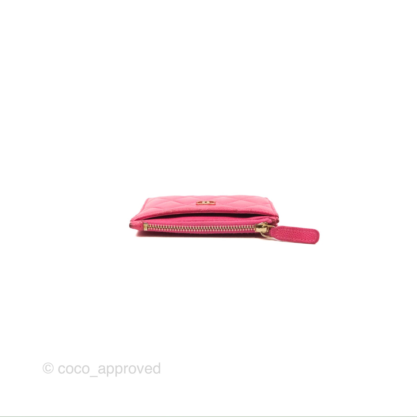 Chanel Quilted CC Zipped Card Holder Dark Pink Caviar Gold Hardware
