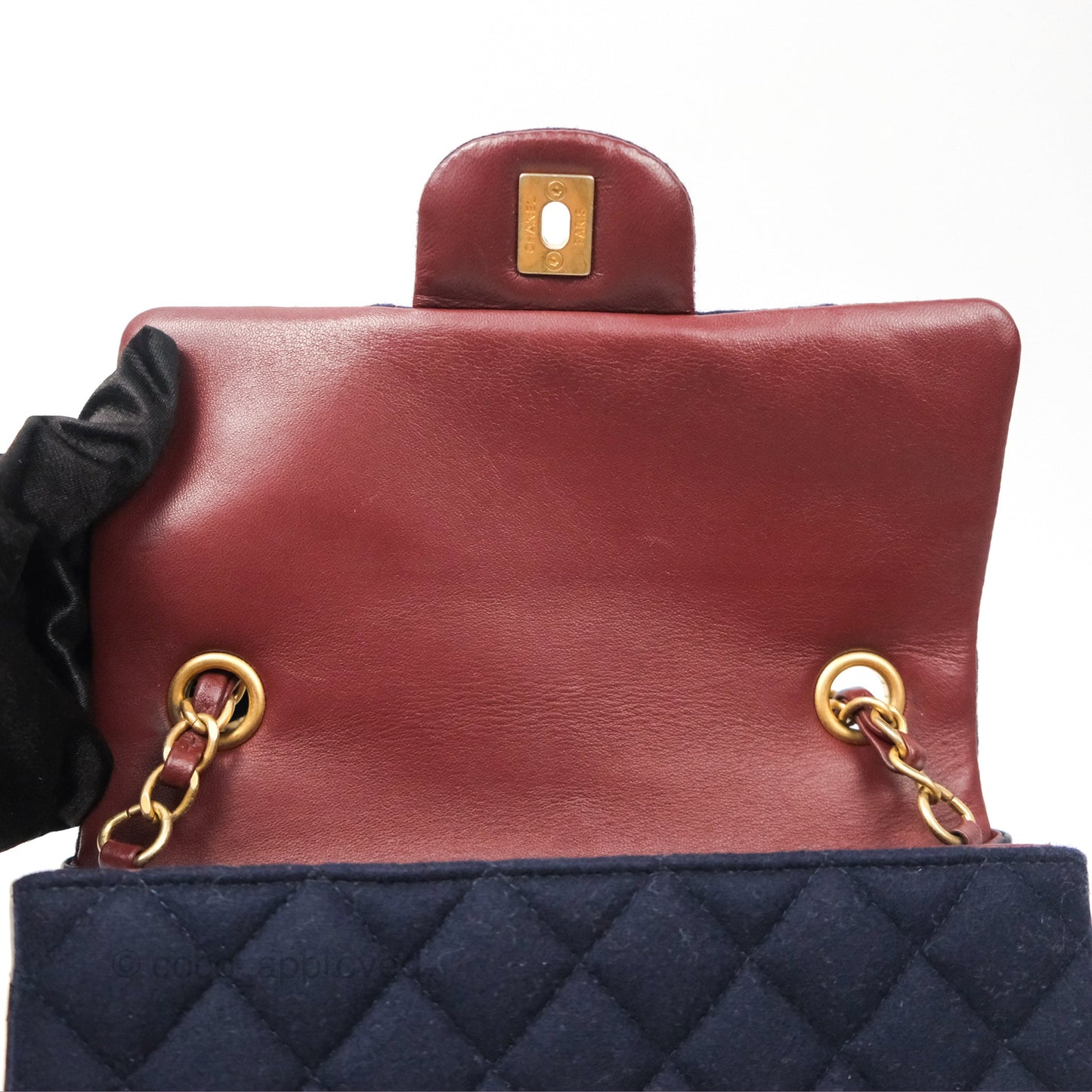 Chanel Mini Charms Rectangular Flap Navy Wool Aged Gold Hardware 18C