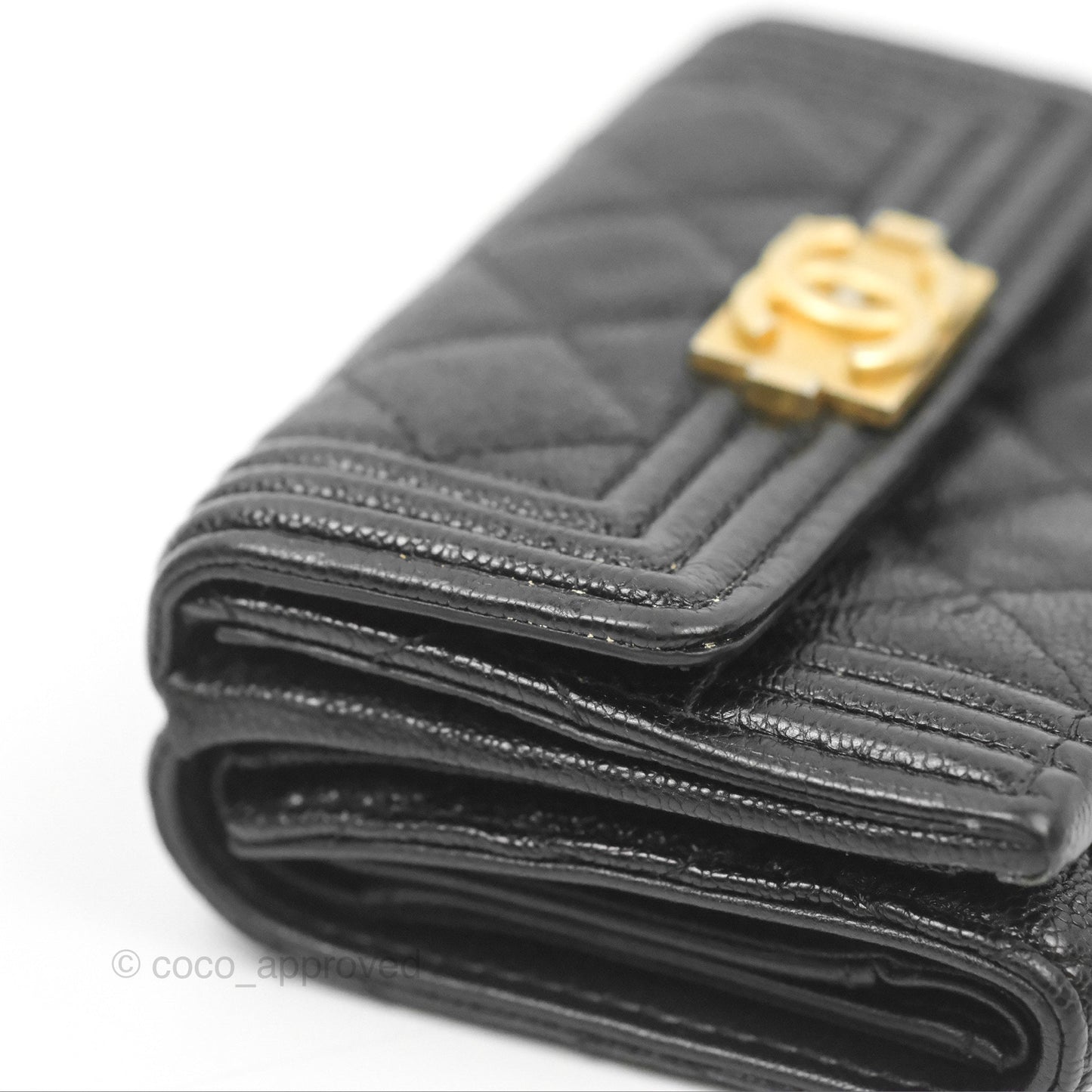 Chanel Quilted Small Boy Flap Wallet Black Caviar Gold Hardware