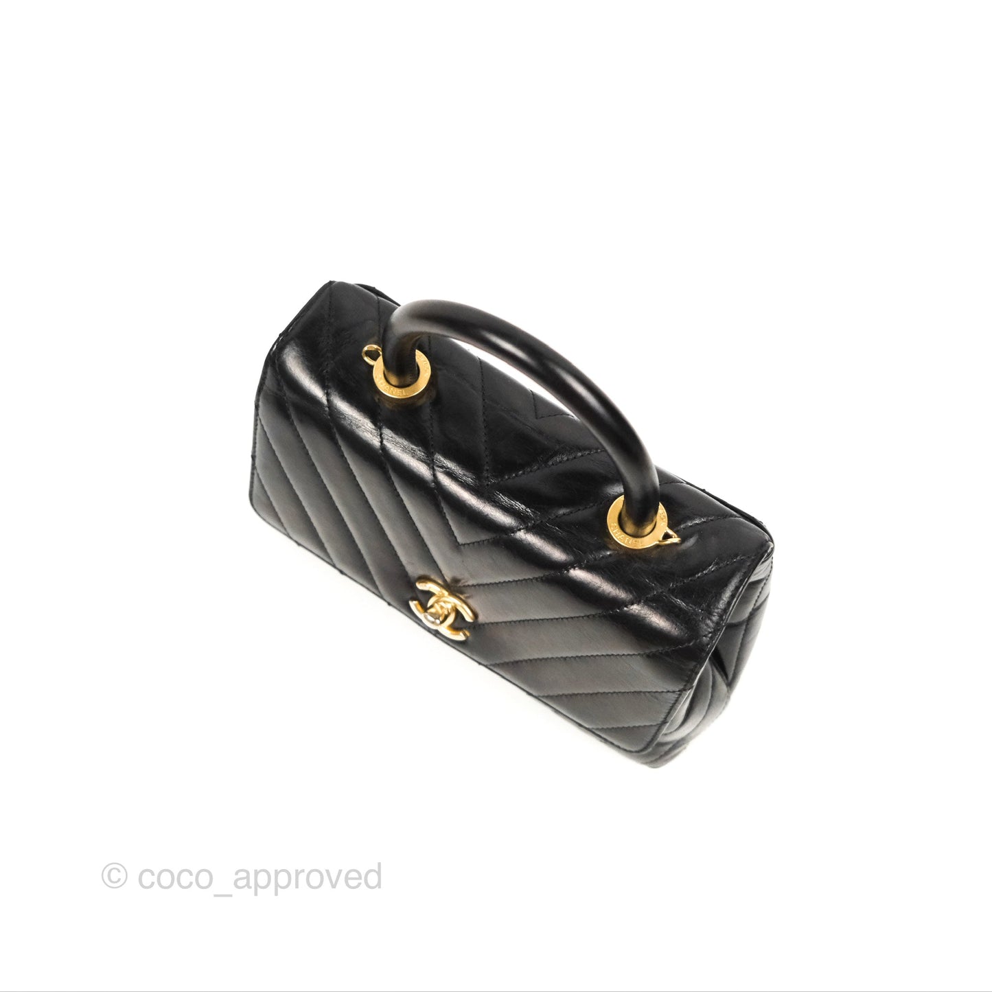 Chanel Chevron Small Coco Handle Black Shiny Aged Calfskin Aged Gold Hardware’s