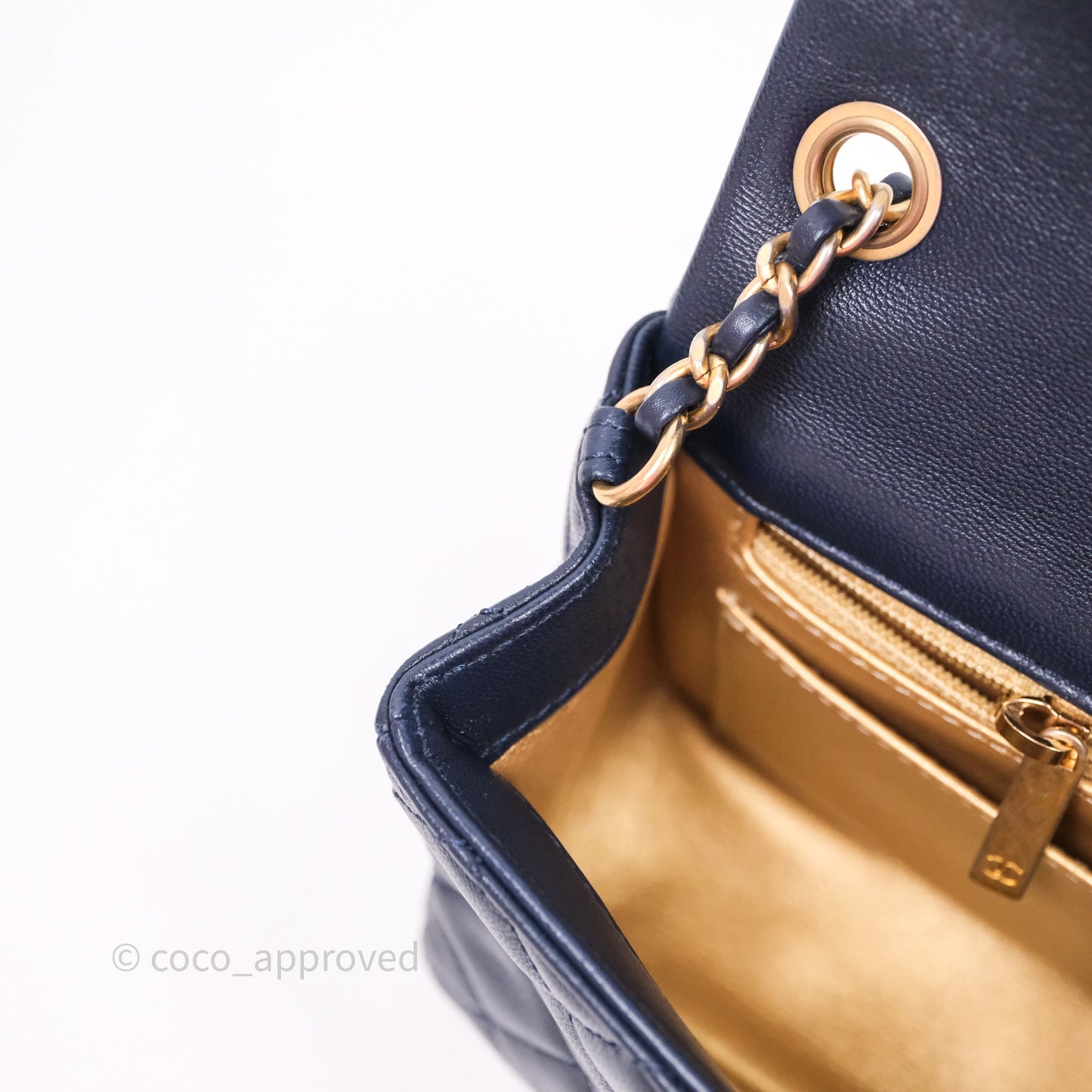 Chanel Mini Rectangular Pearl Crush Navy Lambskin Aged Gold Hardware