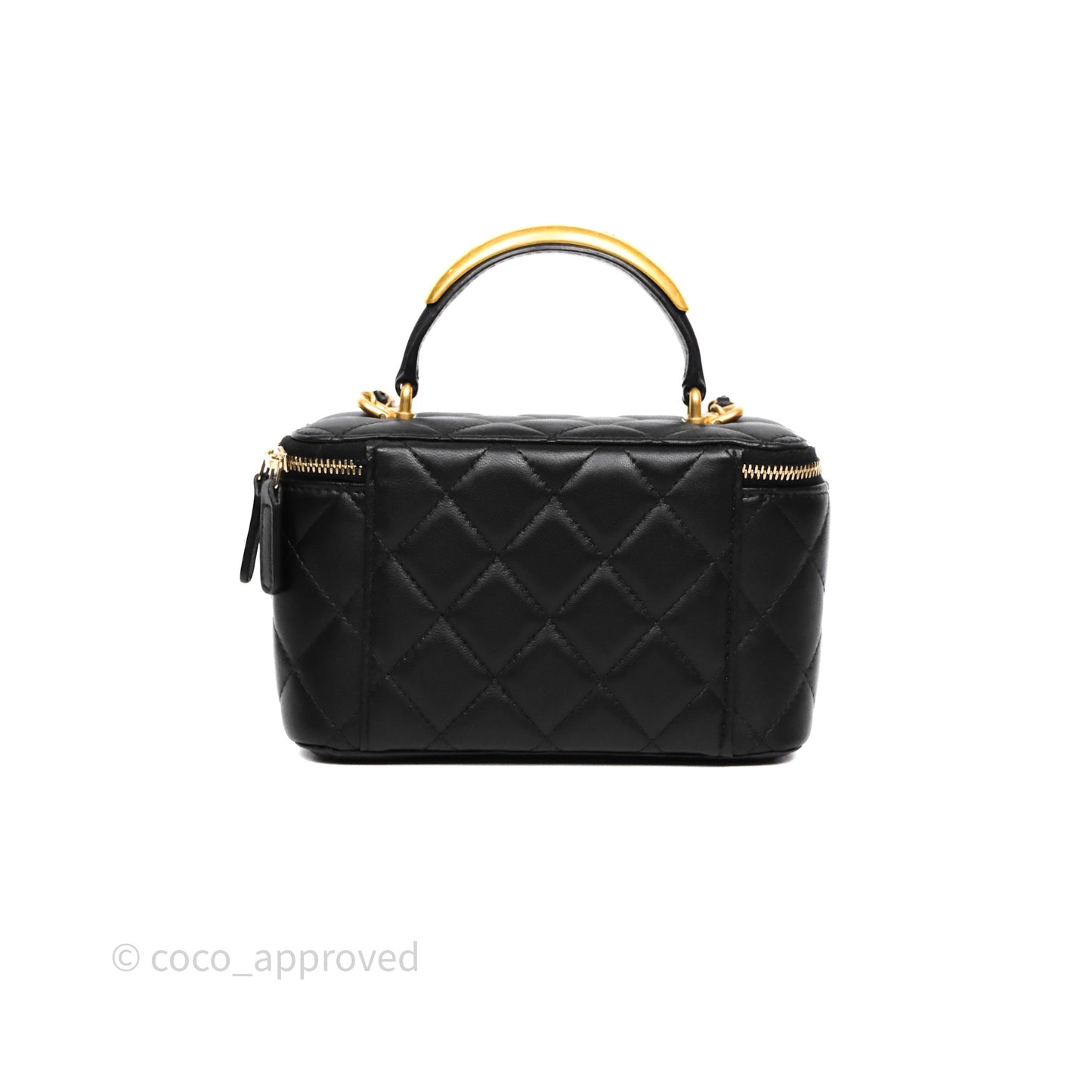 Chanel Vanity Rectangular Metal Top Handle Black Lambskin Aged Gold Hardware
