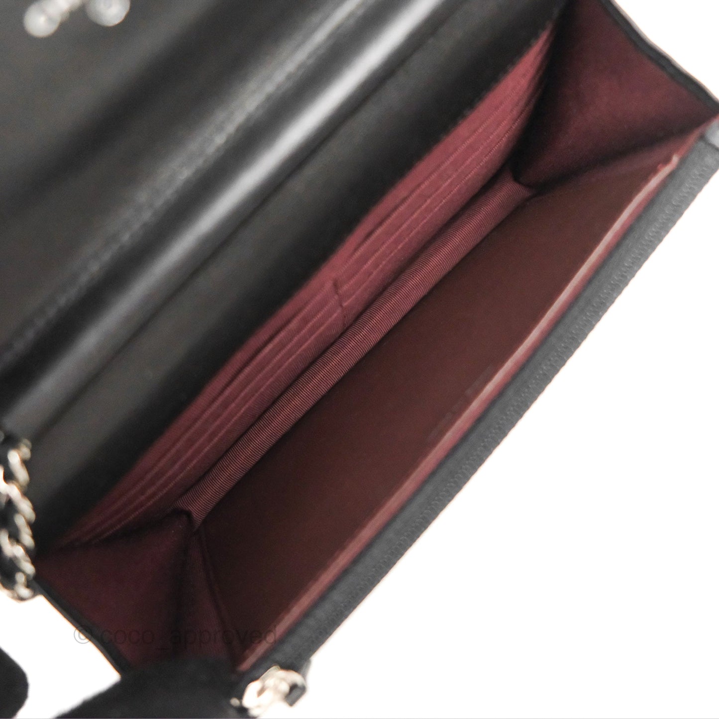 Chanel Classic Quilted Wallet On Chain WOC Black Lambskin Silver Hardware