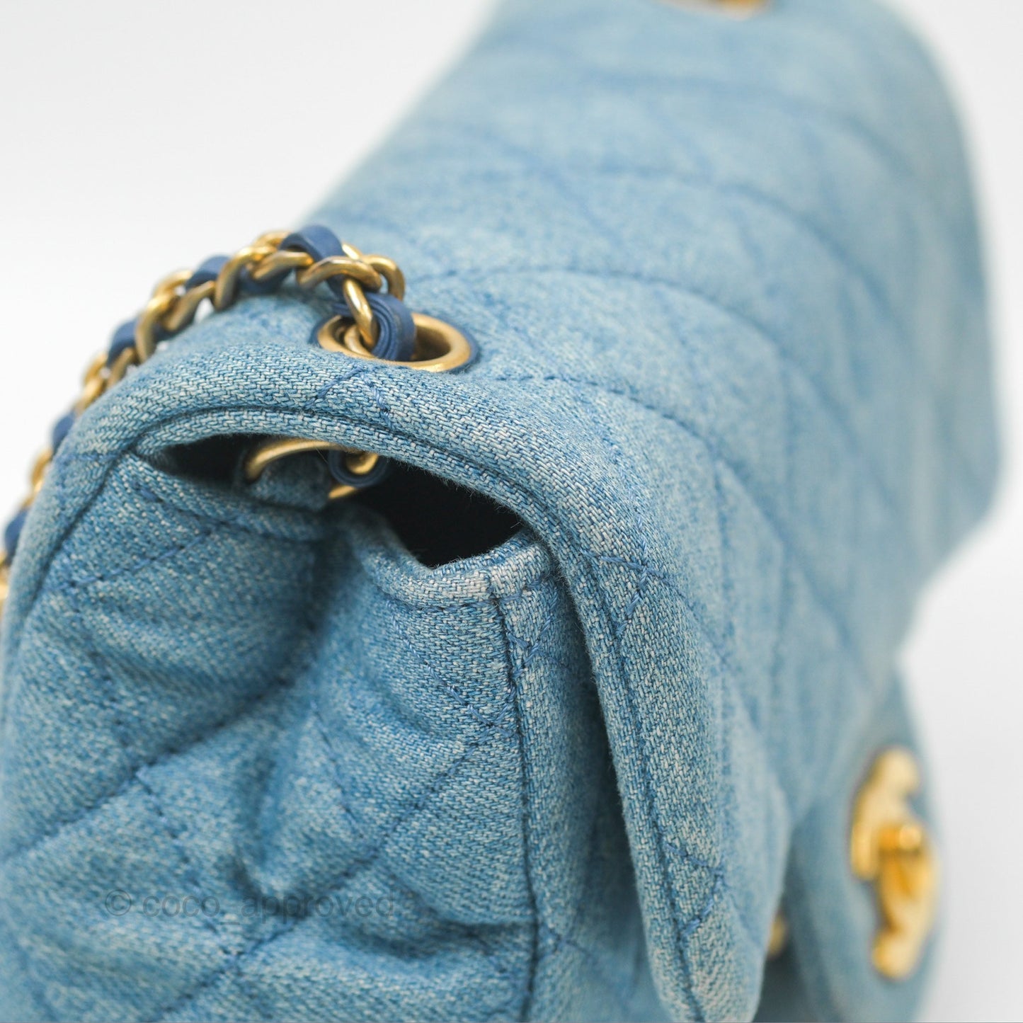 Chanel Mini Square Pearl Crush Quilted Denim Aged Gold Hardware