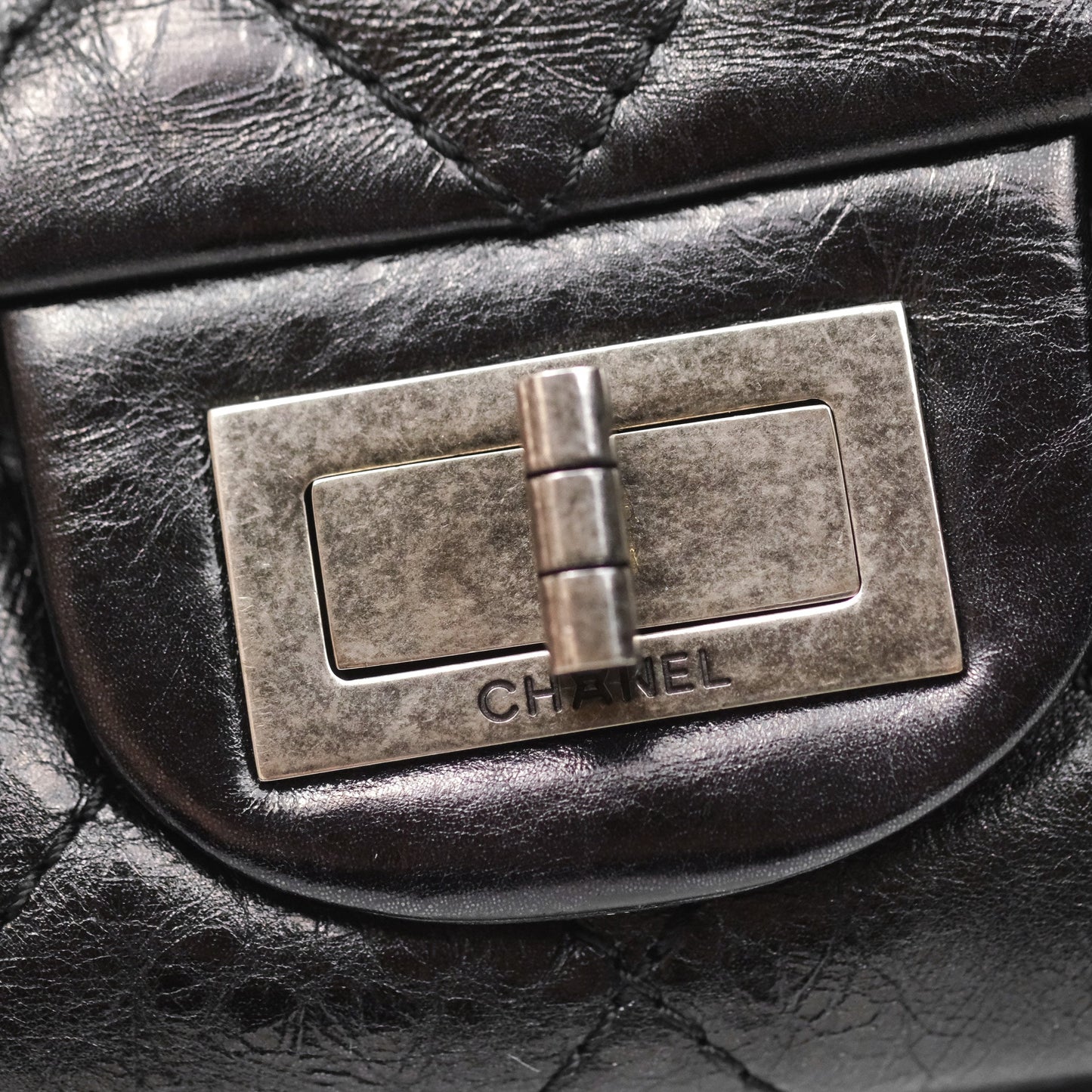 Chanel 228 Reissue Flap Quilted Black Crumpled Calfskin Ruthenium Hardware