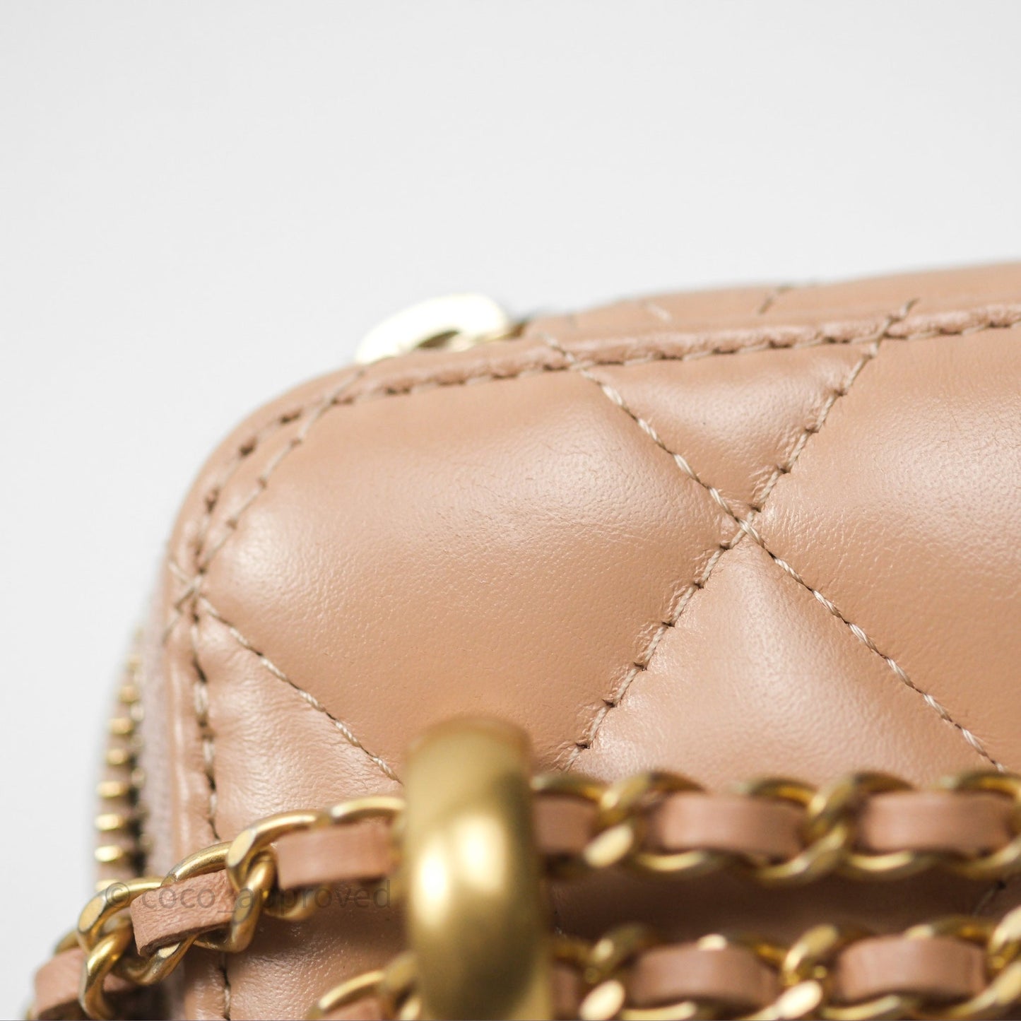 Chanel Quilted Mini Perfect Fit Vanity With Chain Beige Calfskin Aged Gold Hardware