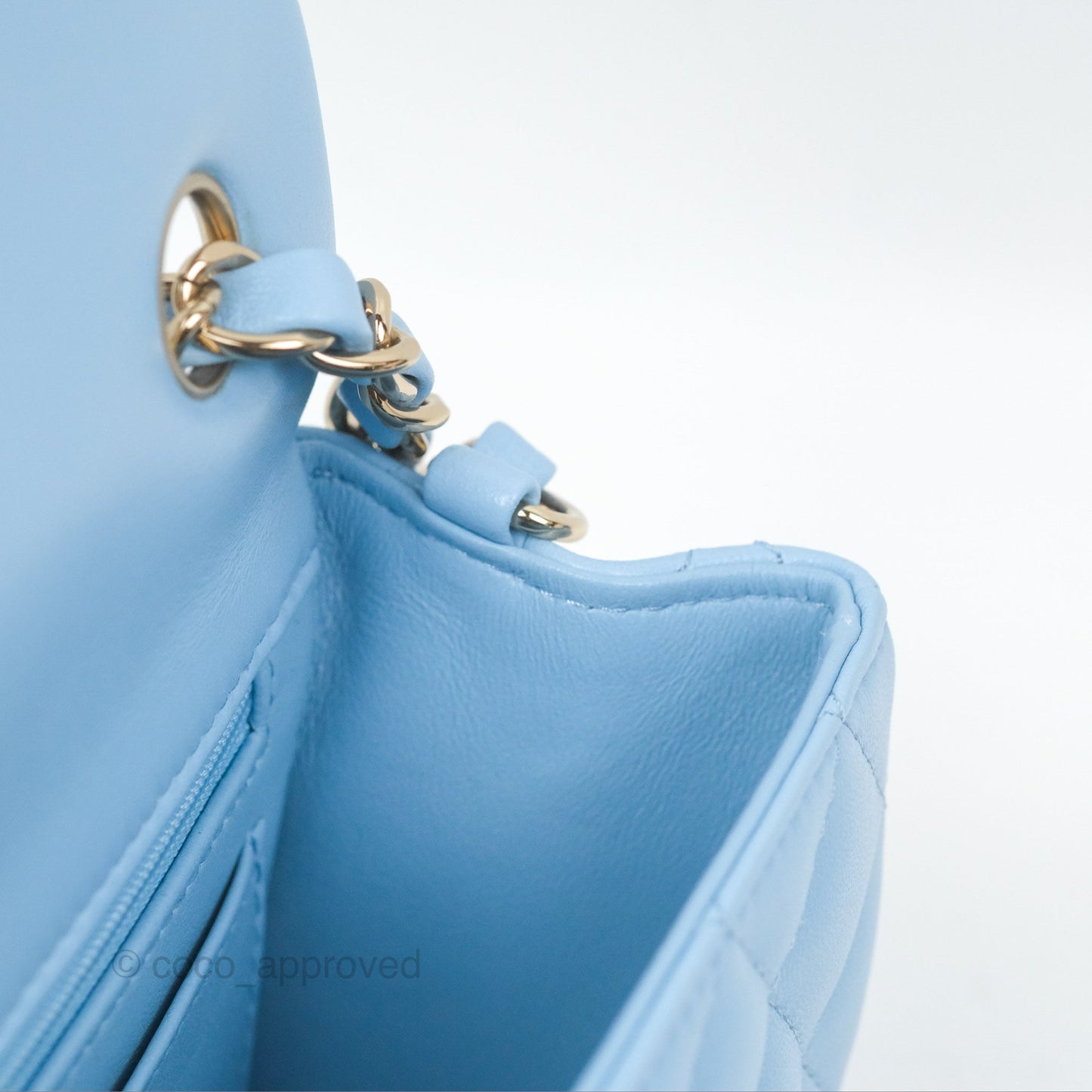 Chanel Quilted Mini Rectangular Flap Light Blue Lambskin Gold Hardware