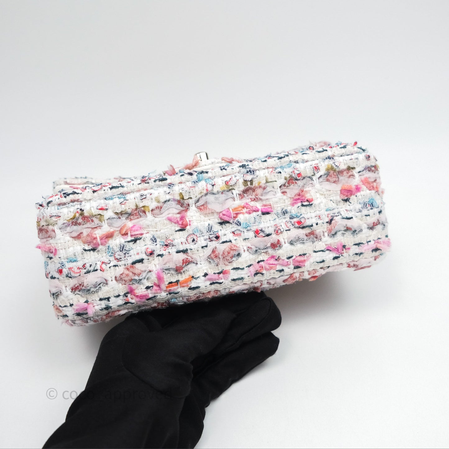 Chanel Tweed Quilted Mini Rectangular Flap Pink Tweed Gold Hardware 22K