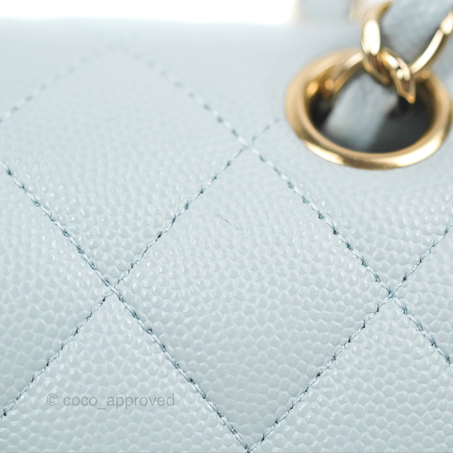 Chanel Small Classic Quilted Flap Light Blue Caviar Gold Hardware 22P