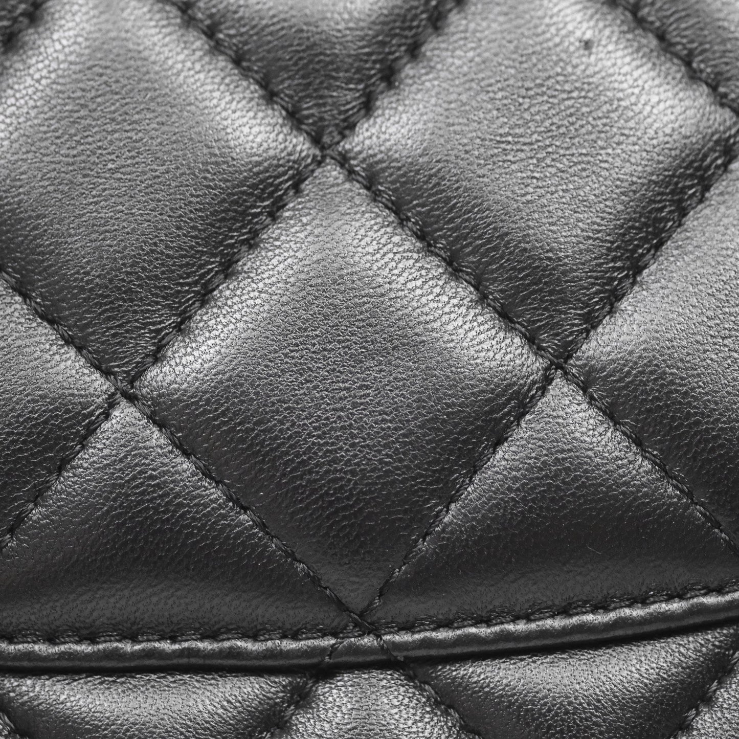 Chanel Logo Pearl Chain Flap Bag Black Lambskin Gold Hardware