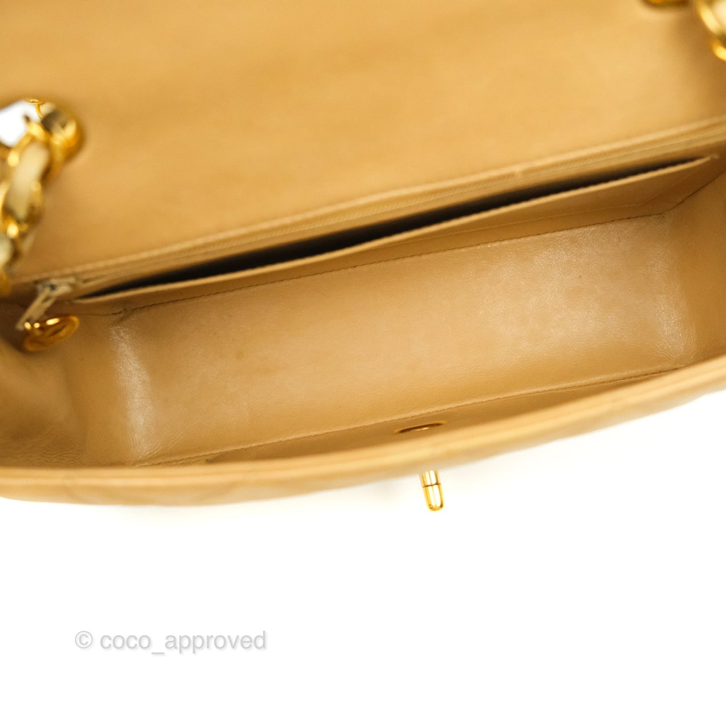 Chanel Small Vintage Quilted Classic Diana Flap Bag Beige Lambskin 24K Gold Hardware
