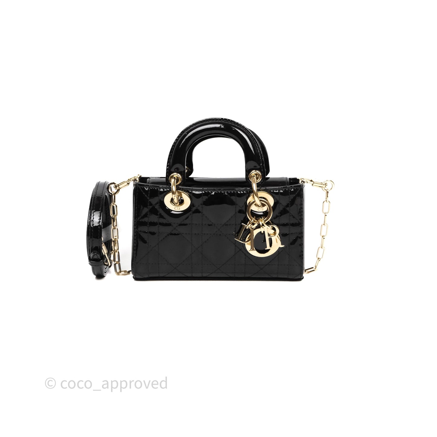Christian Dior Micro Lady D-Joy Bag Black Patent Cannage Calfskin Gold Hardware